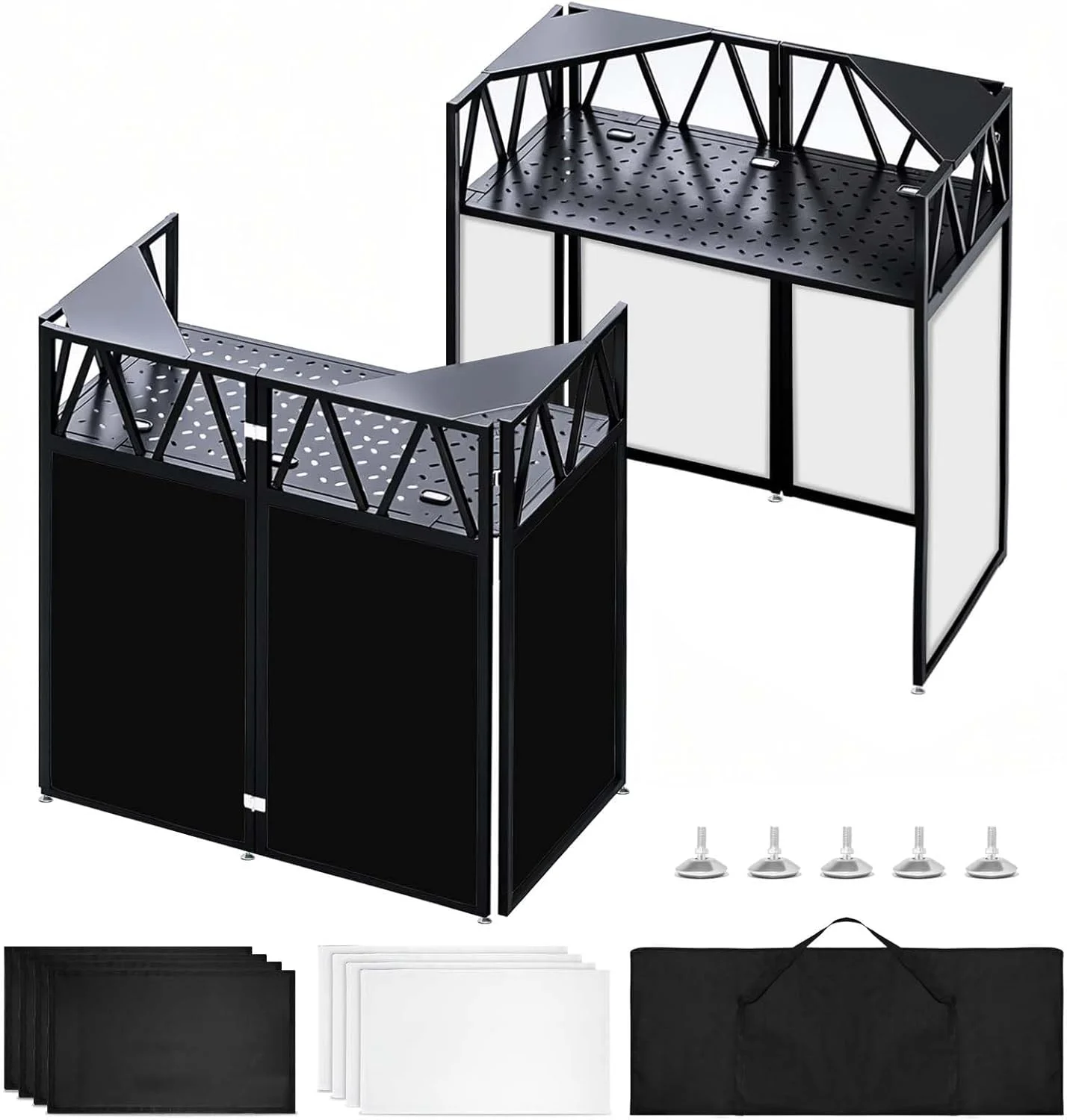 میز DJ قابل حمل، میز تاشو DJ با ابعاد 101x50x114 سانتی‌متر، ایستگاه DJ برای کنترلر DJ، میکسر و لپ‌تاپ، مناسب برای رویدادها و مهمانی‌ها - شامل کیف حمل و دو میز گوشه فلزی.