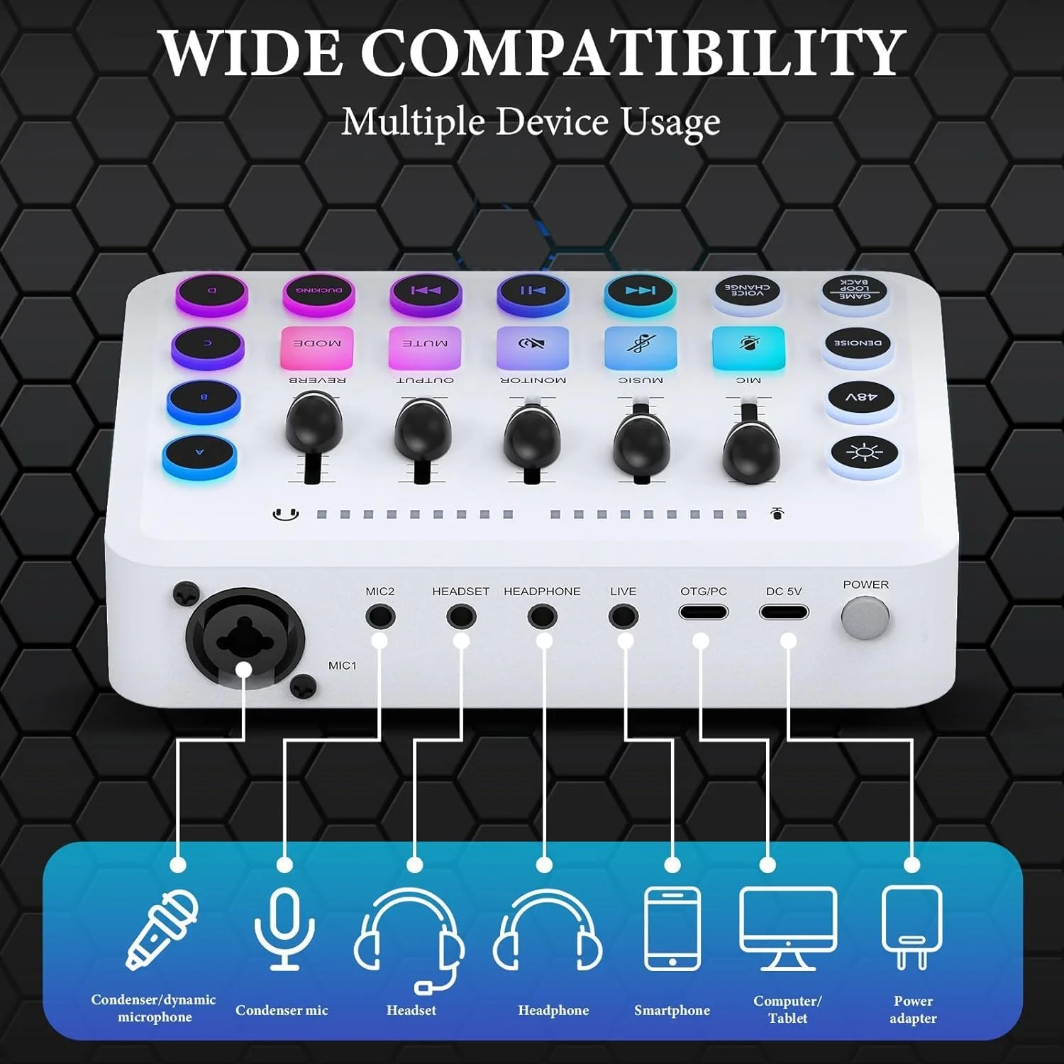 میکسر صوتی گیمینگ NALACAL، کارت ضبط صدا، میکسر RGB استریمینگ PC، با رابط میکروفون XLR، کنترل مجزا/فیدر صدا/دکمه قطع صدا/فانتوم پاور 48 ولت برای پادکست/ضبط صدا/وکال/صدای بازی میکسر صوتی گیمینگ NALACAL، کارت ضبط صدا، میکسر RGB استریمینگ PC، با رابط میکروفون XLR، کنترل مجزا/فیدر صدا/دکمه قطع صدا/فانتوم پاور 48 ولت برای پادکست/ضبط صدا/وکال/صدای بازی