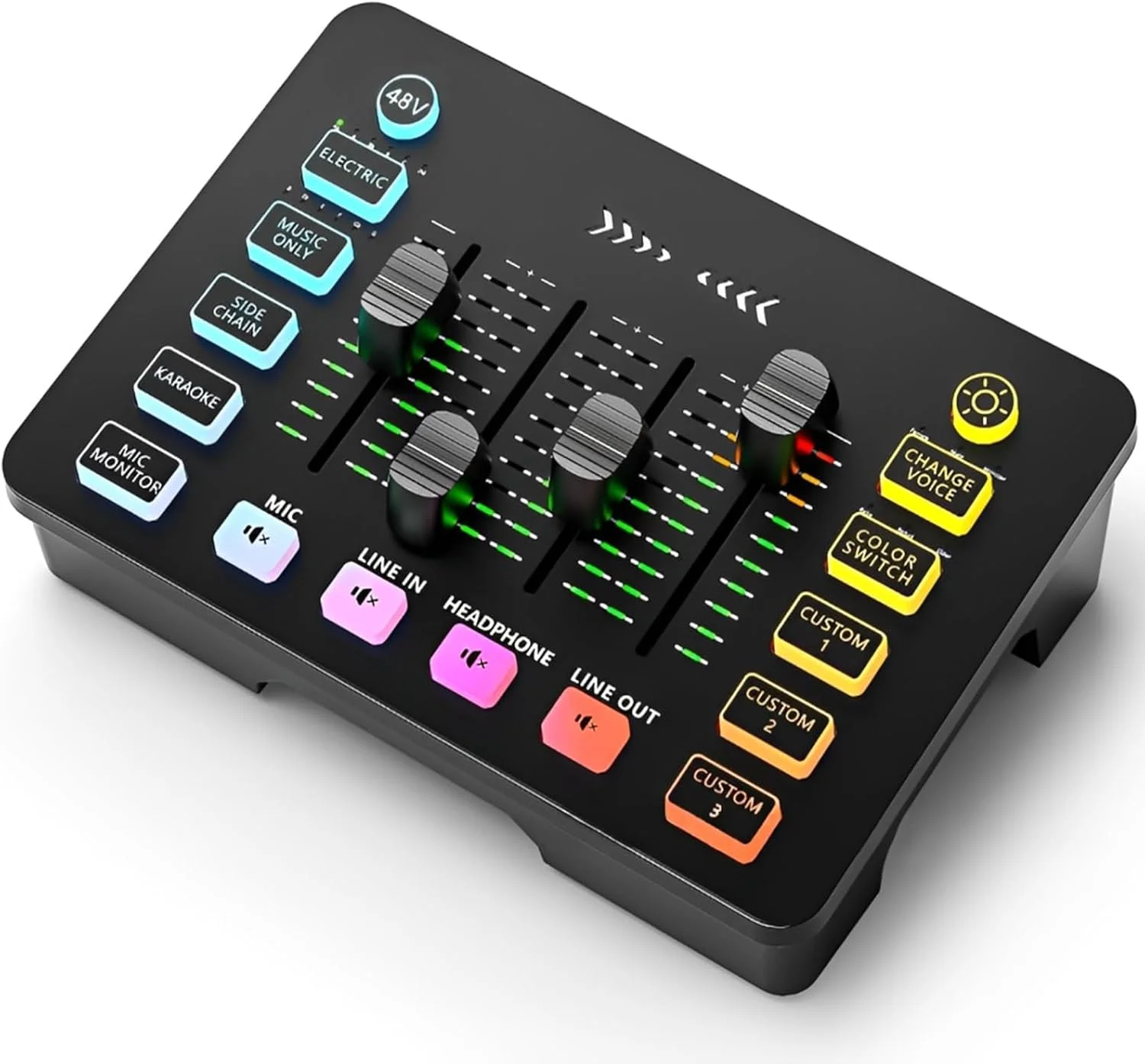 میکسر صوتی حرفه ای 4 کانال XLR با فانتوم پاور 48 ولت - 6 افکت صوتی، نورپردازی RGB، قطع صدا، کنترل حجم صدای جداگانه برای ویندوز/macOS/لینوکس/دی جی/پادکست/استریمینگ/بازی