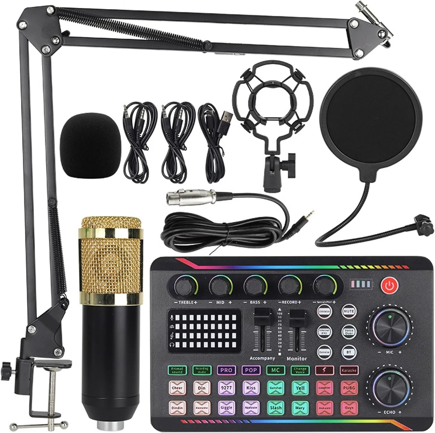 کارت صدای زنده با افکت های میکسر DJ و تغییر صدا، برد میکسر صدای حرفه ای با نور LED و جلوه های صوتی متعدد، ایده آل برای پادکست و بازی