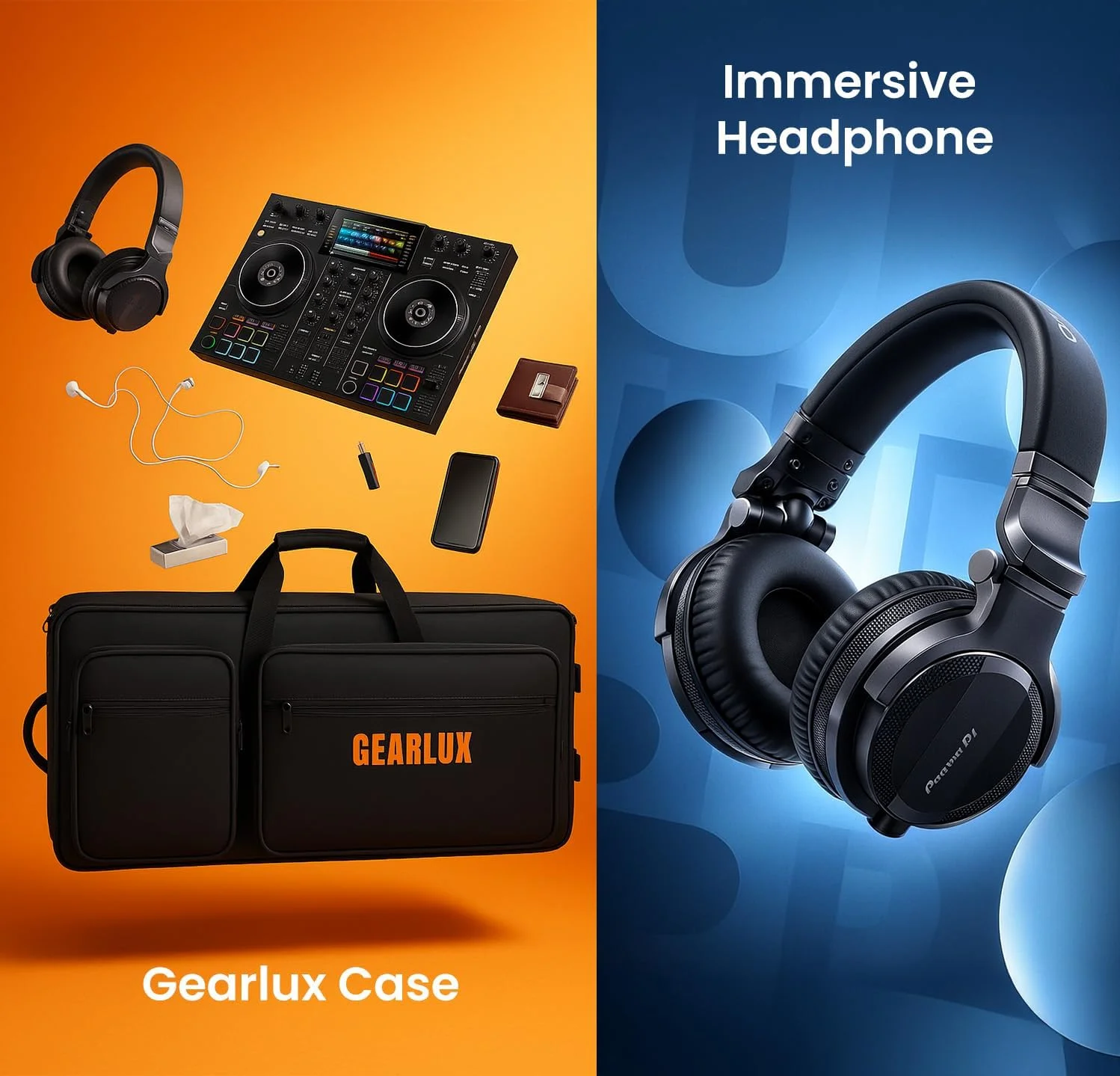 کنترلر دی‌جی حرفه‌ای پایونیر DDJ-FLX10 چهار کاناله - مشکی همراه با کیف، استند لپ‌تاپ، هدفون HDJ-CUE1، کابل میکروفون XLR و پارچه پولیش Austin Bazaar