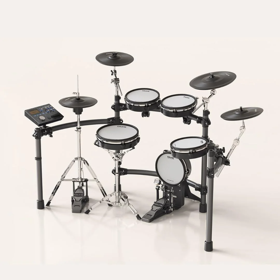 ست درام الکترونیکی NUX DM-8 با پدهای مش برای استیج یا استودیو، دارای بلوتوث، اتصال USB MIDI، پدهای درام مش، پدال کیک و درام کیک مش، مشکی