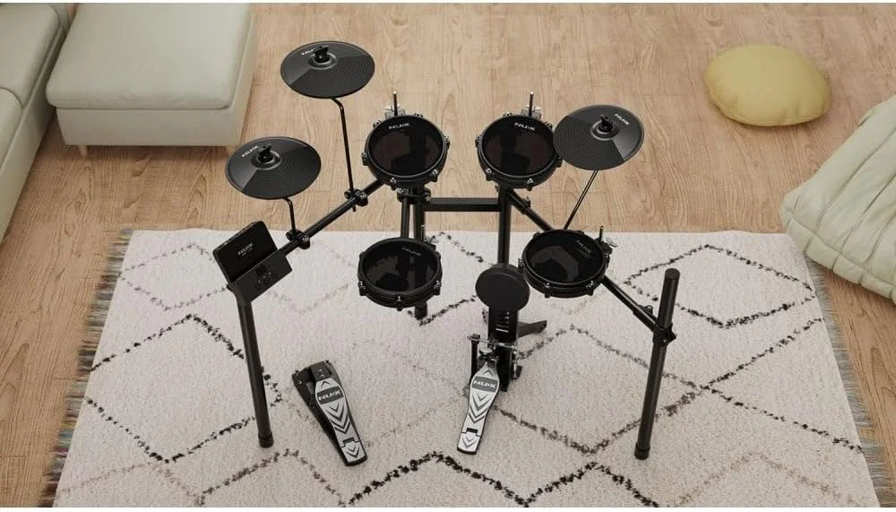 ست درام دیجیتال NU-X DM-110، درام الکتریک فشرده با پدهای مشبک، بلوتوث و رابط صوتی USB، اپلیکیشن Drum Touch برای ویرایش پیشرفته، پدهای دو ناحیه‌ای و درام کیک، ایده‌آل برای تمام سطوح