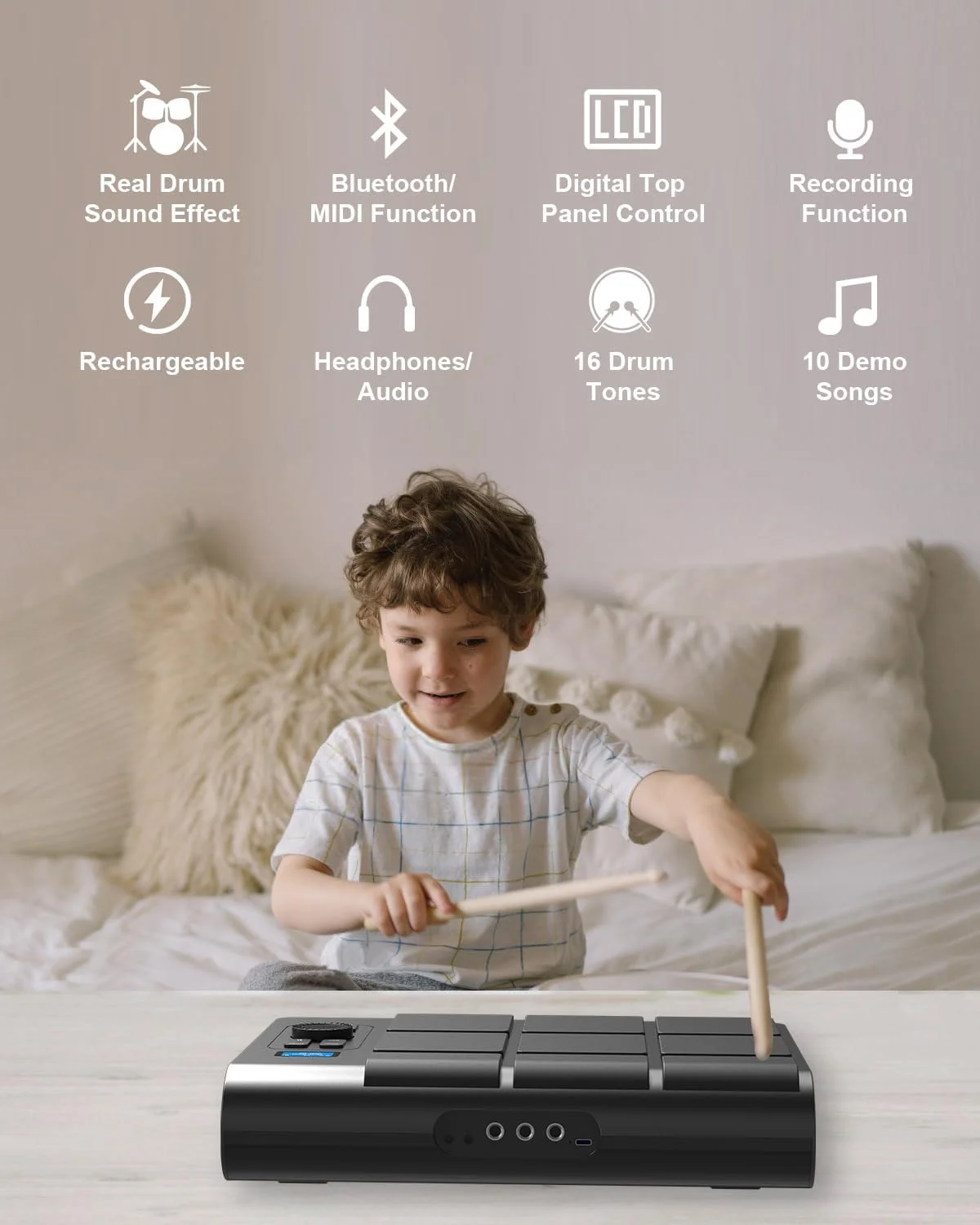 پد درام الکترونیکی 9 پد، ست درام رومیزی الکترونیکی، کیت درام دیجیتال قابل حمل با حساسیت به ضربه، چراغ های پد درام LED، پشتیبانی از MIDI Mac و PC، هدیه ایده آل برای مبتدیان پد درام الکترونیکی 9 پد، ست درام رومیزی الکترونیکی، کیت درام دیجیتال قابل حمل با حساسیت به ضربه، چراغ های پد درام LED، پشتیبانی از MIDI Mac و PC، هدیه ایده آل برای مبتدیان