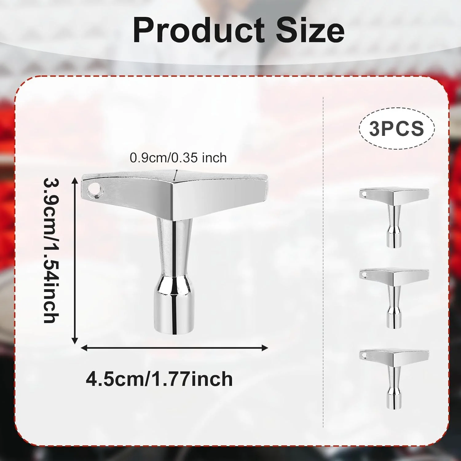 ۳ عدد آچار کوک درام، آچار کوک مغناطیسی درام جاکلیدی با دسته ارگونومیک S شکل، ابزار آچار کوک درام برای درام های آکوستیک و الکترونیکی (چهار ضلعی)
