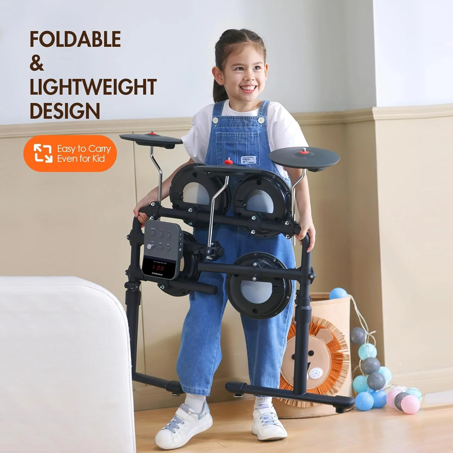 ست درام الکترونیکی MK-0 PRO با ۴ پد درام مشبک بی صدا، ۳ سنج کامل لاستیکی، درام باس، ۱۲ کیت و ۶۸ صدای معتبر، USB MIDI، صندلی، چوب، هدفون، ۲ پدال برای مبتدیان و کودکان