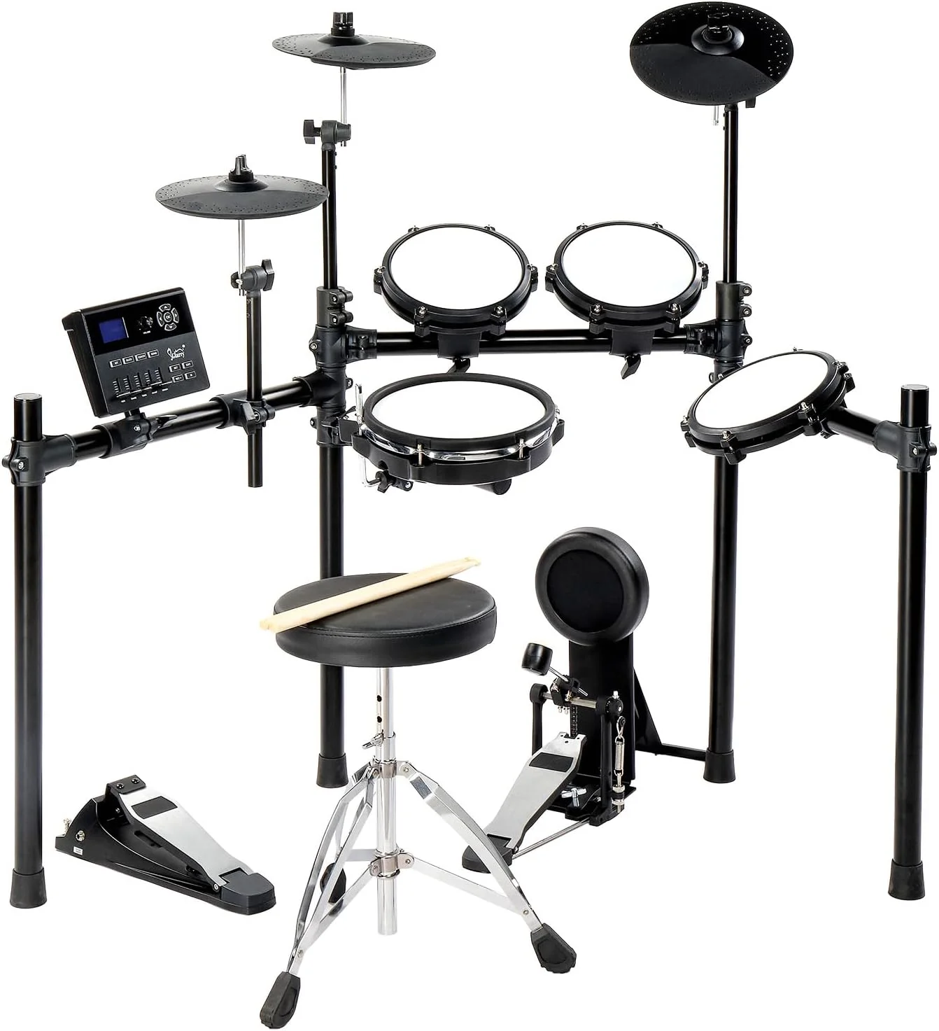 درامز الکترونیکی Glarry با پدهای مشبک بی صدا، اسنر 10 اینچی دوگانه، HiHat و کیک درام سایز کامل، 30 کیت و 450 صدای معتبر، Drumeo، USB MIDI