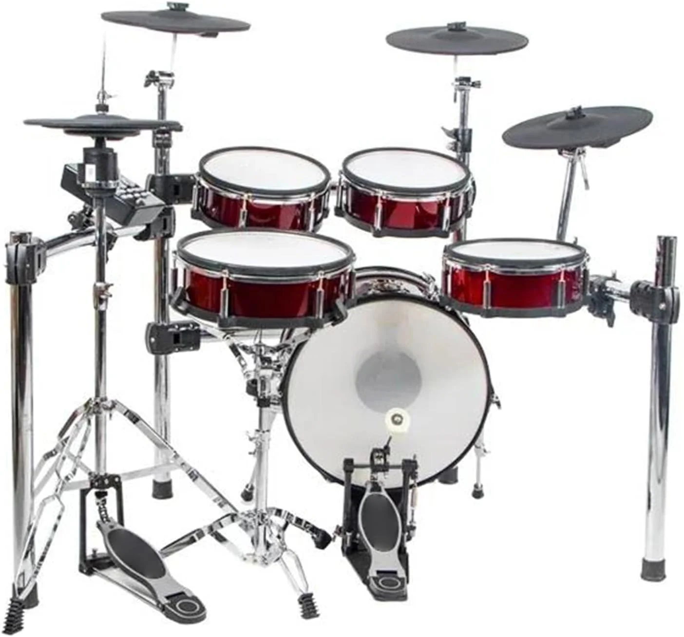 درامز الکترونیکی با استایل آکوستیک، ۵ پد درام و ۴ سنج، ست درام الکترونیکی مقیاس پذیر با پایه های-هت آکوستیک استاندارد، ست درامز الکترونیکی حرفه ای
