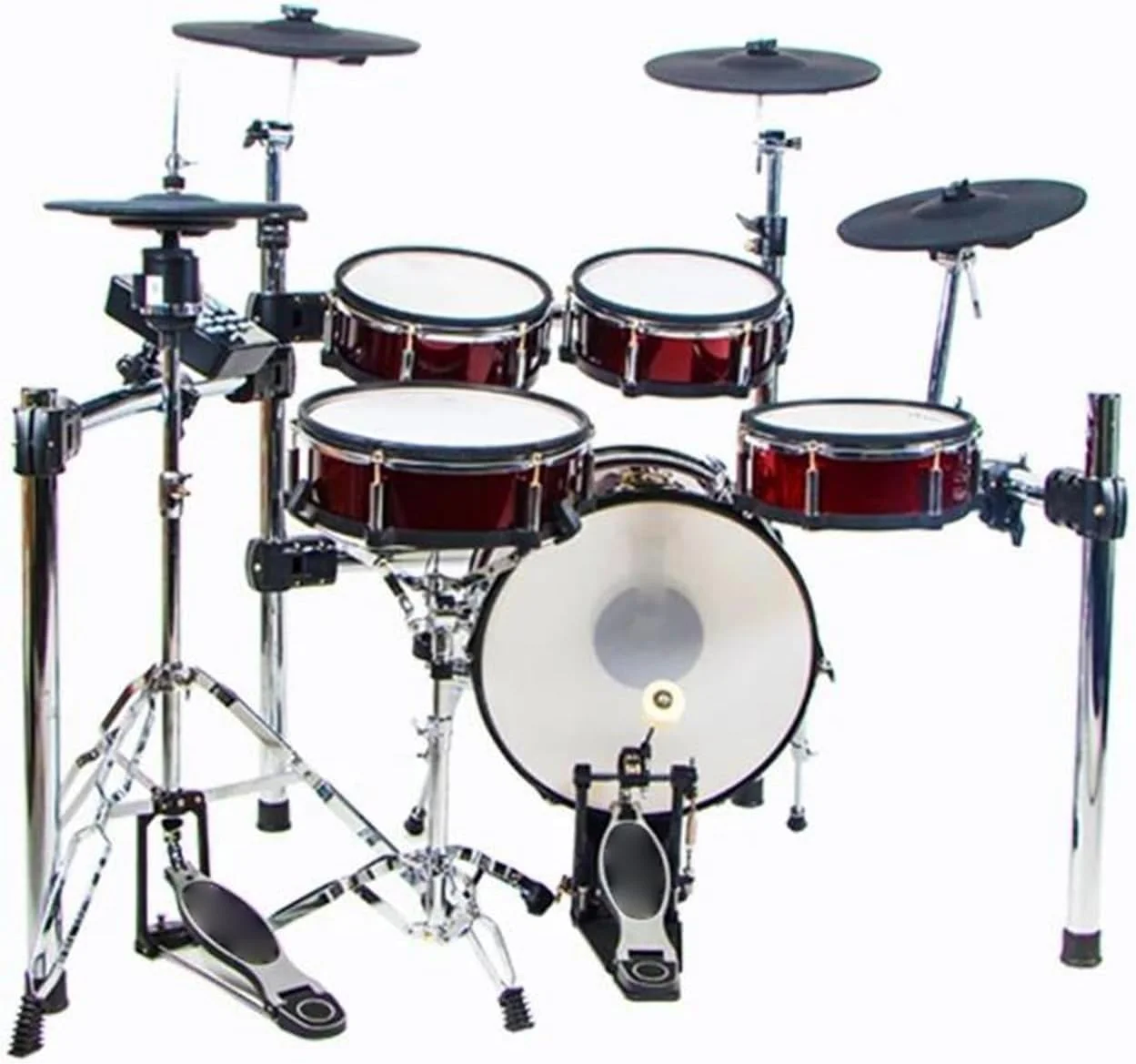 ست درامز الکترونیکی، سبک آکوستیک، پنج درام، چهار سنج، ساز موسیقی درامز الکترونیکی با پایه درامز آهنی، ست درامز الکترونیکی حرفه ای