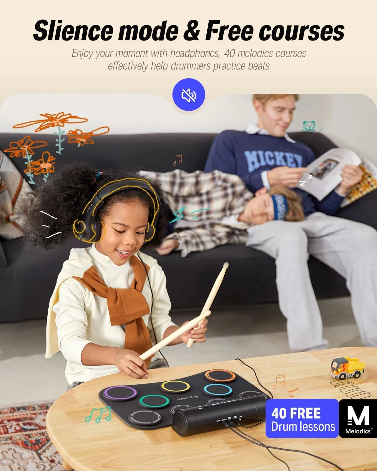 پد درام الکترونیکی Donner، ست درام الکترونیکی 9 پدی با قابلیت رول شدن و اسپیکر داخلی، اسباب بازی موسیقی هدیه تعطیلات و تولد کودکان DED-20(SE) پد درام الکترونیکی Donner، ست درام الکترونیکی 9 پدی با قابلیت رول شدن و اسپیکر داخلی، اسباب بازی موسیقی هدیه تعطیلات و تولد کودکان DED-20(SE)