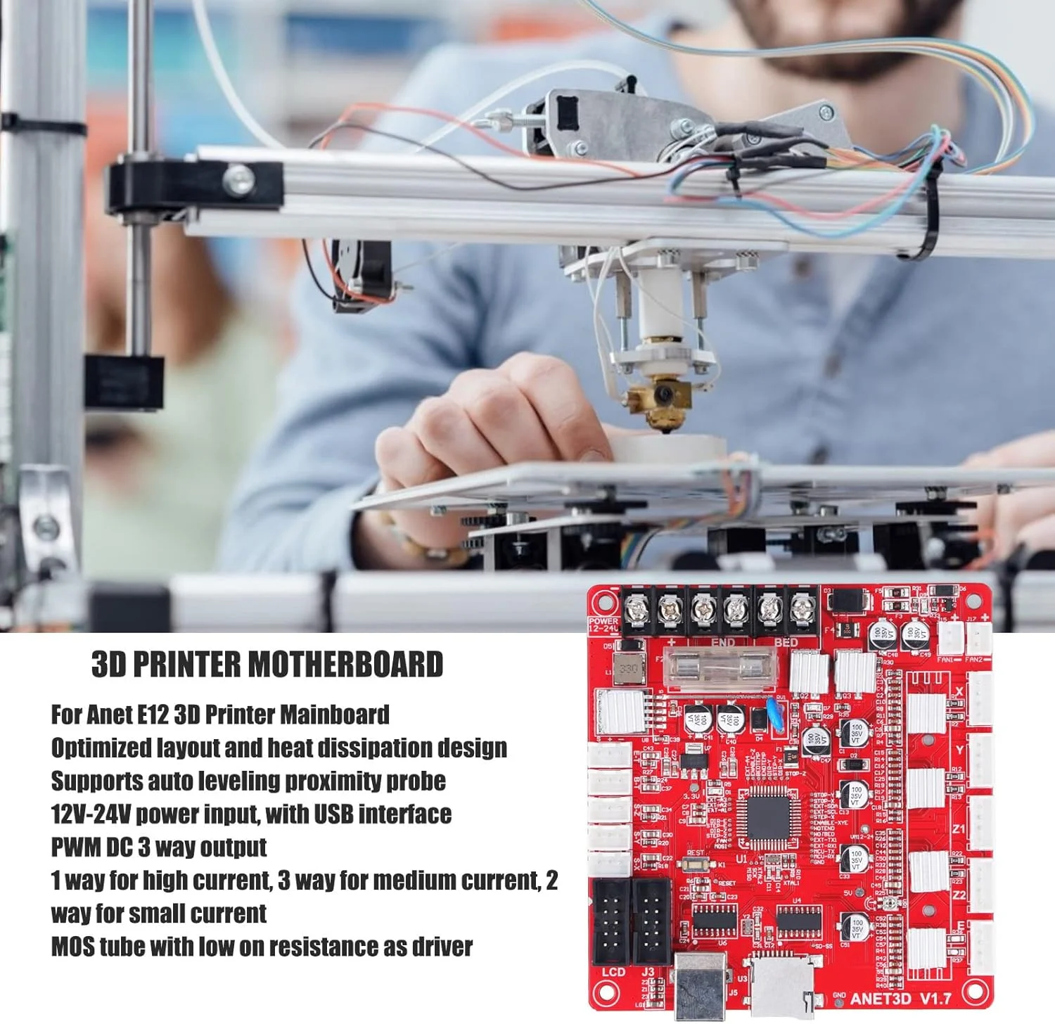 ماژول برد کنترل مادربرد پرینتر سه بعدی با رابط USB، درایور موتور خنک کننده و منبع تغذیه برای مادربرد پرینتر سه بعدی Anet E12 ماژول برد کنترل مادربرد پرینتر سه بعدی با رابط USB، درایور موتور خنک کننده و منبع تغذیه برای مادربرد پرینتر سه بعدی Anet E12
