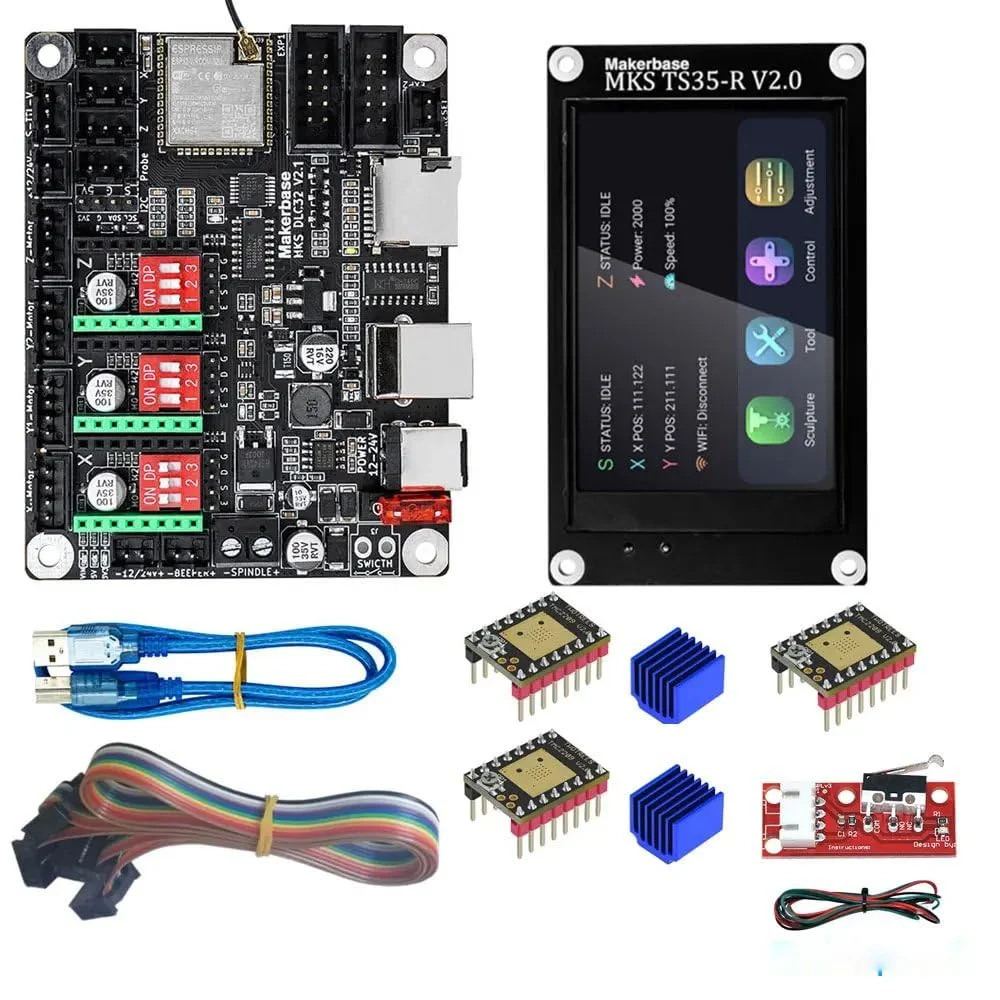 کنترلر آفلاین Makerbase MKS DLC32 V2.1 با پردازنده 32 بیتی ESP32 WiFi و صفحه لمسی TFT برای دستگاه حکاکی لیزری رومیزی (TYPE-13)