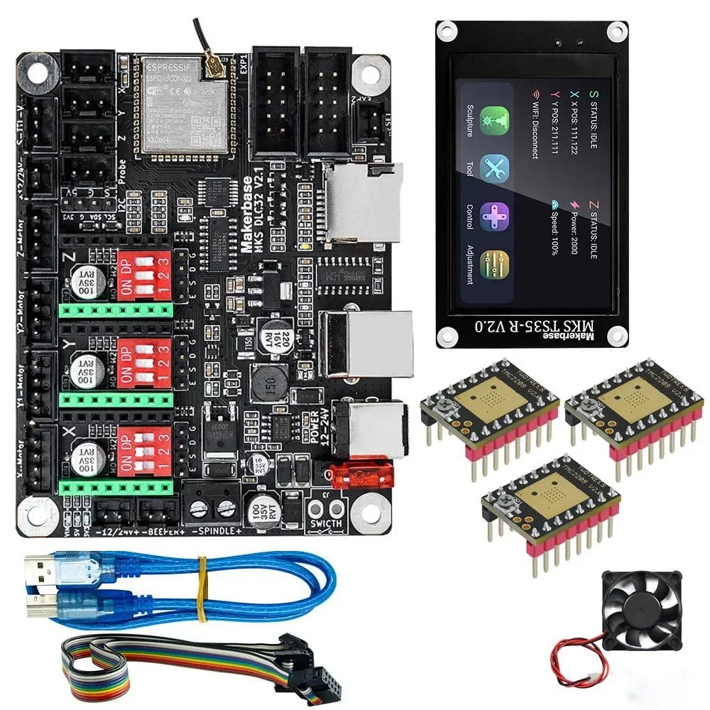کنترلر آفلاین Makerbase MKS DLC32 V2.1 با پردازنده 32 بیتی ESP32 WiFi و صفحه لمسی TFT برای دستگاه حکاکی لیزری رومیزی (مدل Type-7)