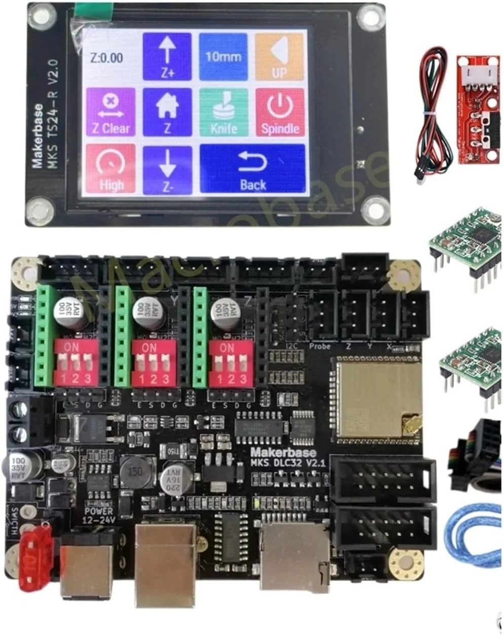 برد کنترلر 32 بیتی ESP32 MKS DLC32 به همراه جعبه اکریلیک، مناسب برای CNC3020 MAX و قطعات جایگزین CNC3018 Pro و مانیتور آفلاین (DLC32 TS24 4988probe)