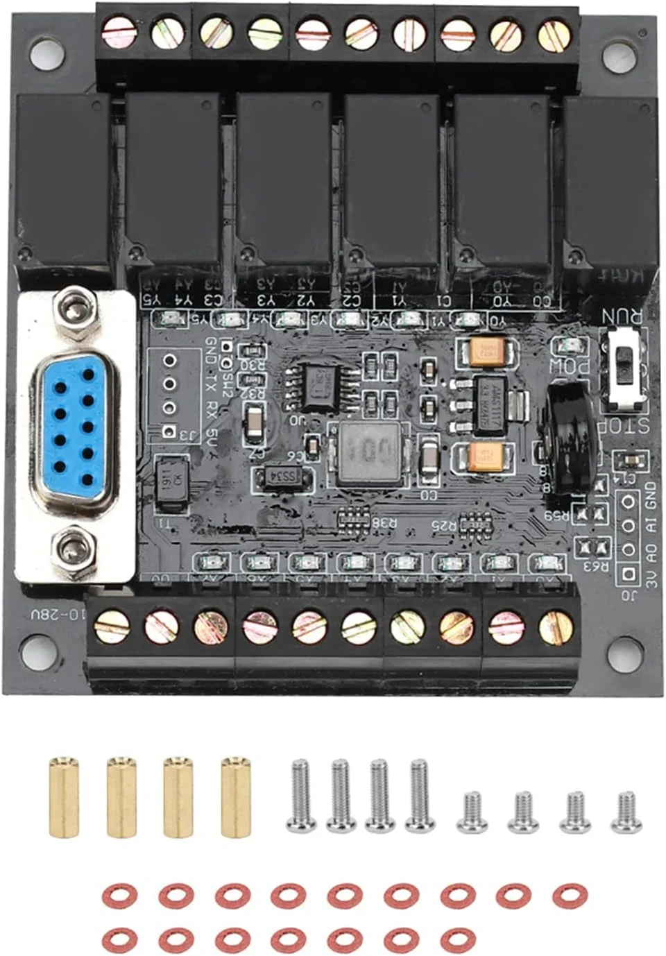 برد کنترل صنعتی PLC مدل FX1N 14MR، کنترلر قابل برنامه ریزی DC10 28V با تراشه STM32 ضد تداخل برای کنترل اتوماتیک صنعتی (14MR)