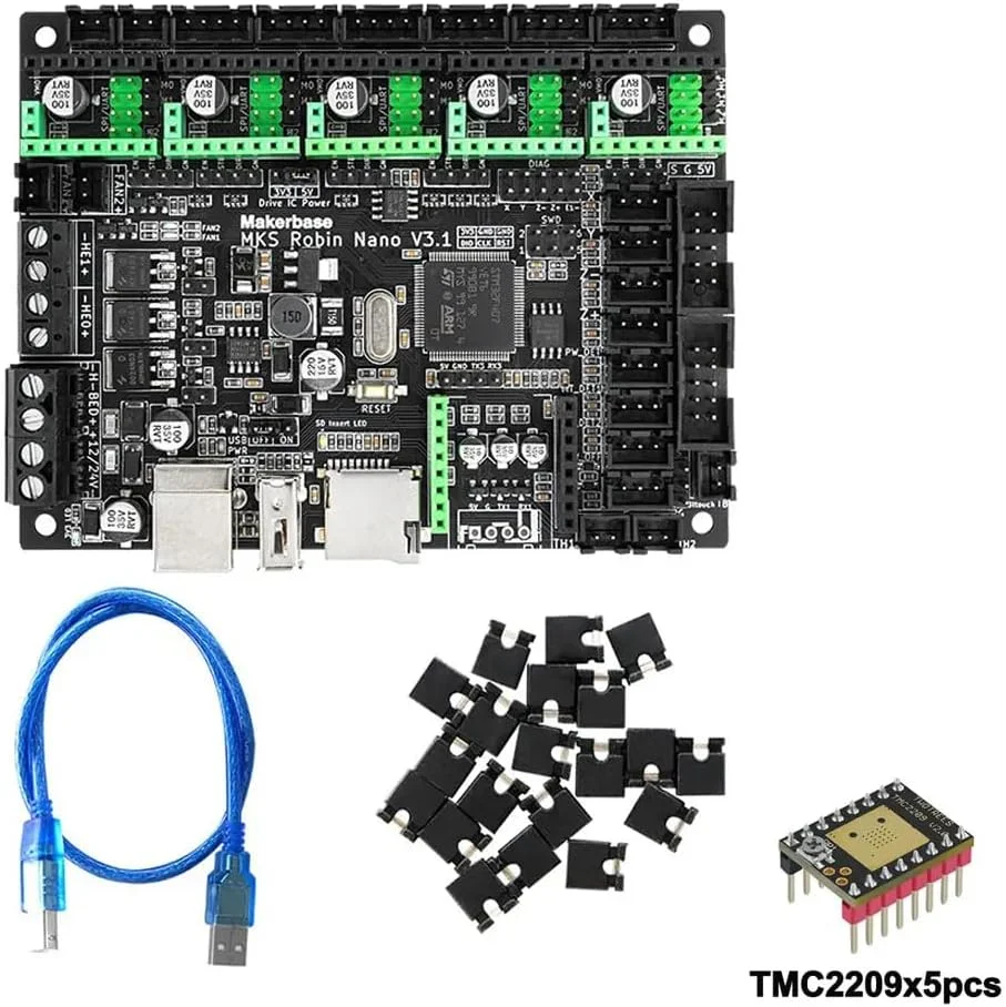 برد اصلی کنترلر MKS Robin Nano V3.1 32 بیتی 168 مگاهرتز به همراه صفحه نمایش لمسی TS35 و ماژول WiFi و درایور TMC2209 مناسب برای محور Z دوگانه