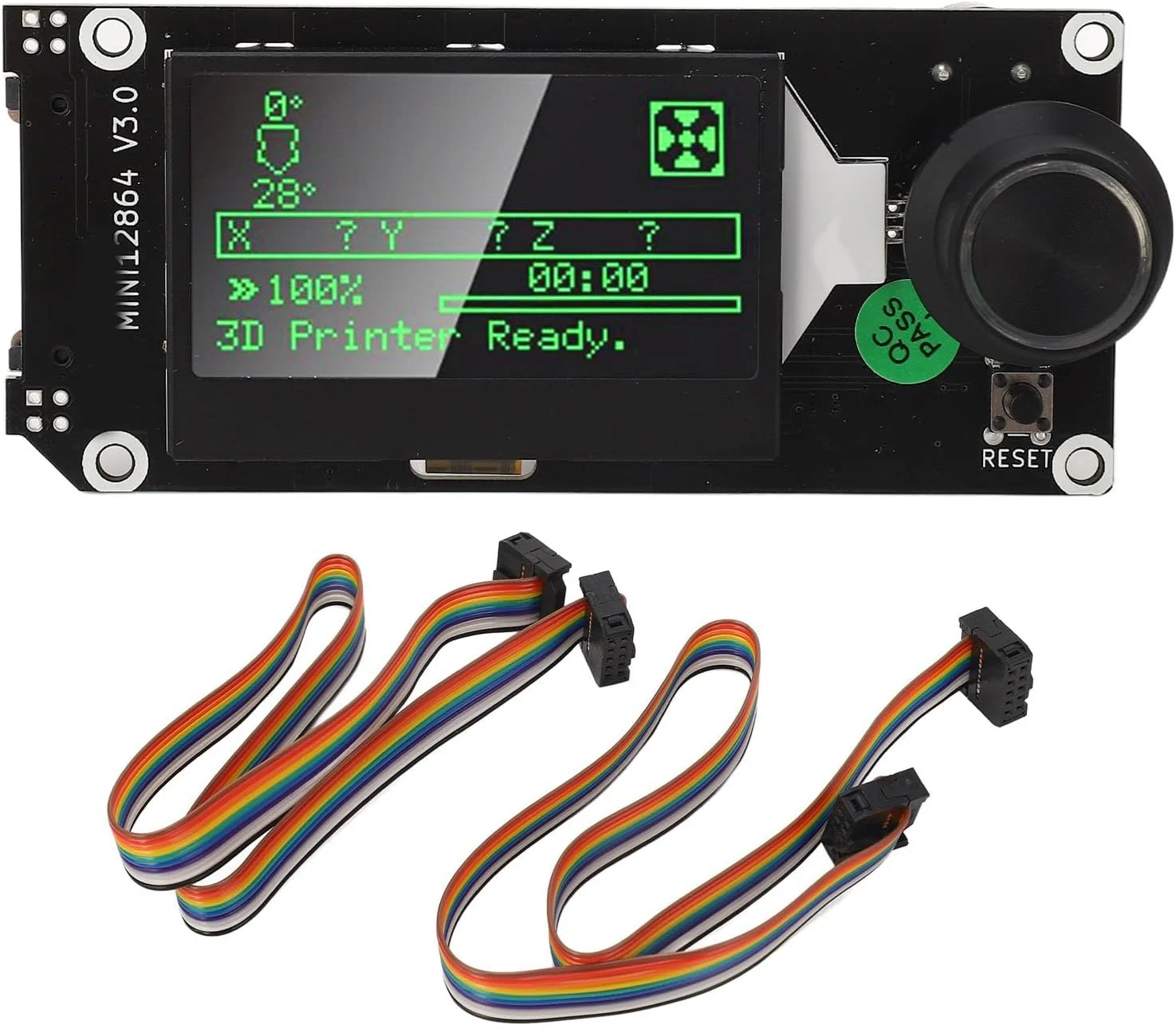 برد کنترل نمایشگر گرافیکی هوشمند LCD مدل Mini12864 V3 V3.0 به همراه کابل، محل کارت حافظه، پایه نگهدارنده و سیم