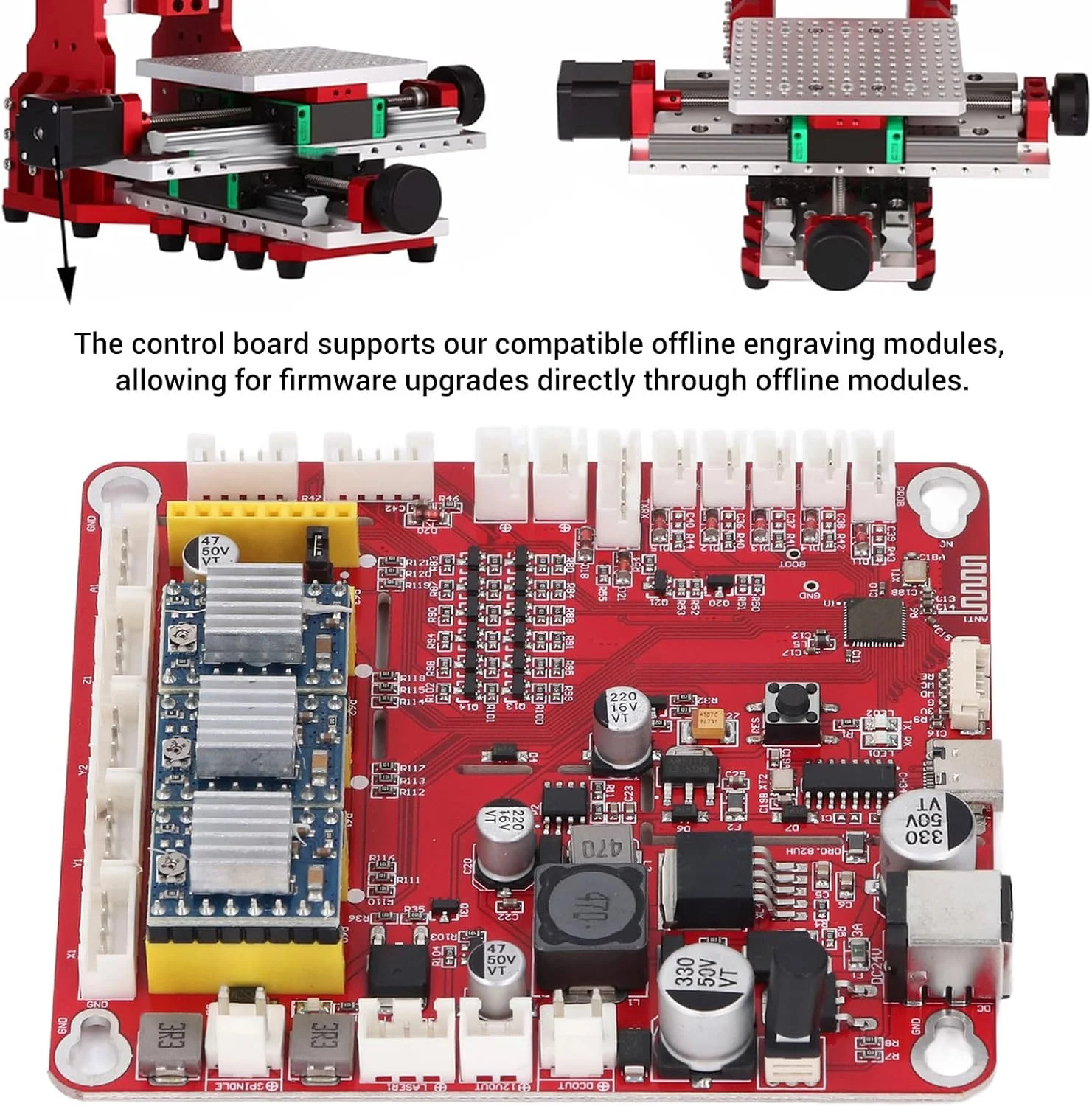 برد کنترل 3 محوره دستگاه حکاکی با رابط Type C، فریمور GRBL 1.1، کنترل سیگنال PWM TTL، موتورهای پله ای Plug and Play، بارگیری