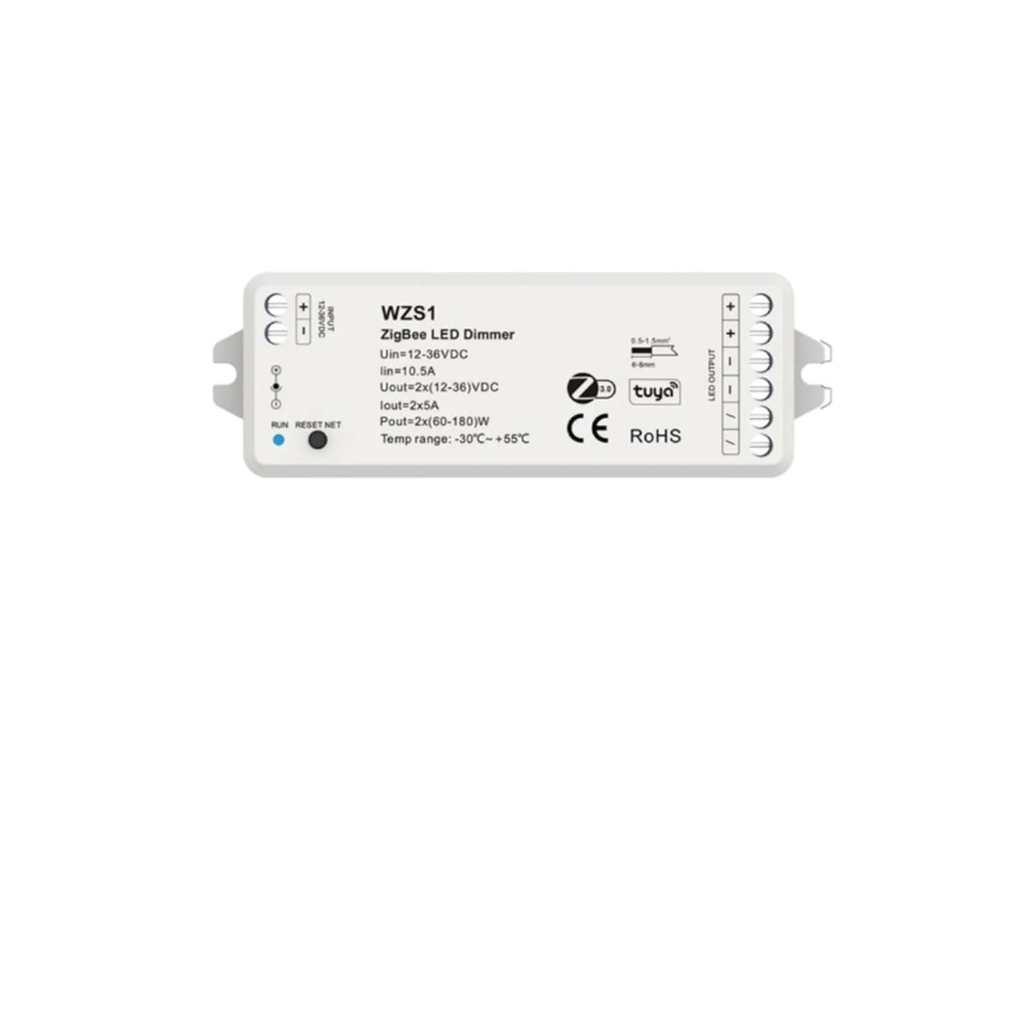 کنترلر LED مدل WZS1/2/3/4/5 DC12-24-36V با قابلیت کنترل صوتی/دستی مناسب برای نوارهای LED تک رنگ، CCT، RGB، RGBW و RGB+CCT
