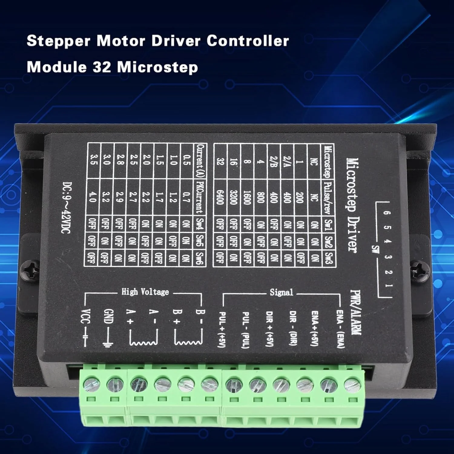 کنترلر درایور موتور پله ای با عملکرد بالا 32 میکرو استپ قابل تنظیم 9-40 ولت DC 160 وات 0.5-4 آمپر خروجی برای ماشین های CNC، پرینترهای سه بعدی، رباتیک 1 عدد