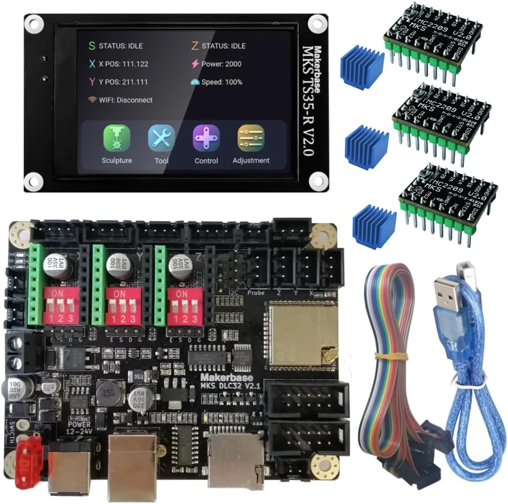 برد توسعه کنترلر شیلد GRBL 32 بیتی MKS DLC32، صفحه لمسی آفلاین TS35 سازگار، قطعات ارتقاء CNC3018 PRO برای دستگاه حکاکی لیزری