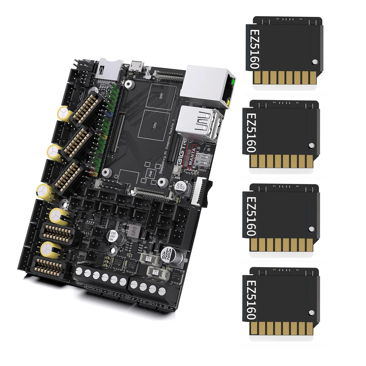 مادربرد BIGTREETECH Manta E3EZ V1.0 + درایور موتور پله ای SPI مدل EZ5160 Pro V1.0، پشتیبانی از Klipper و چاپ با سرعت بالا
