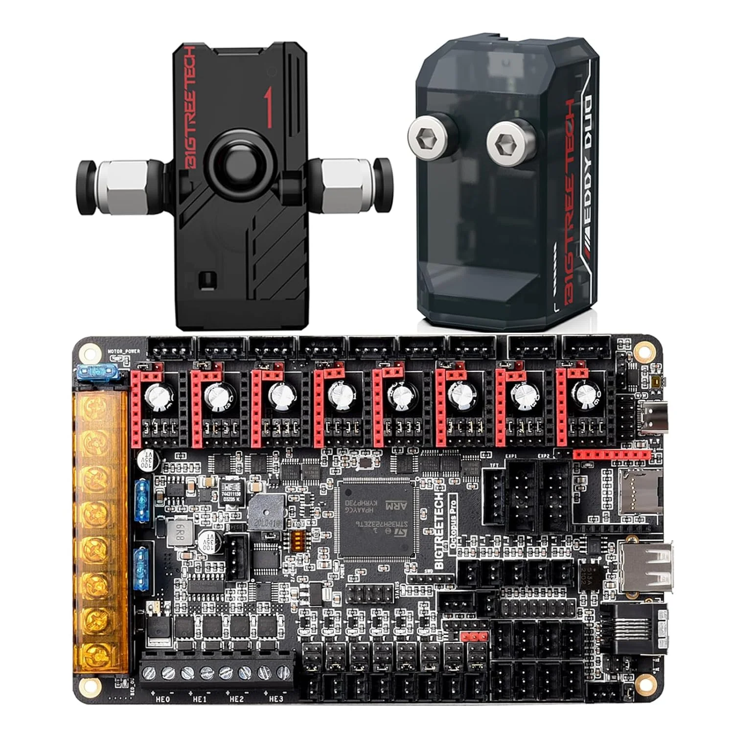 برد کنترل 32 بیتی BIGTREETECH Octopus Pro V1.1 H723 + سنسور تراز خودکار بستر Eddy Duo + سنسور هوشمند فیلامنت SFS V2.0