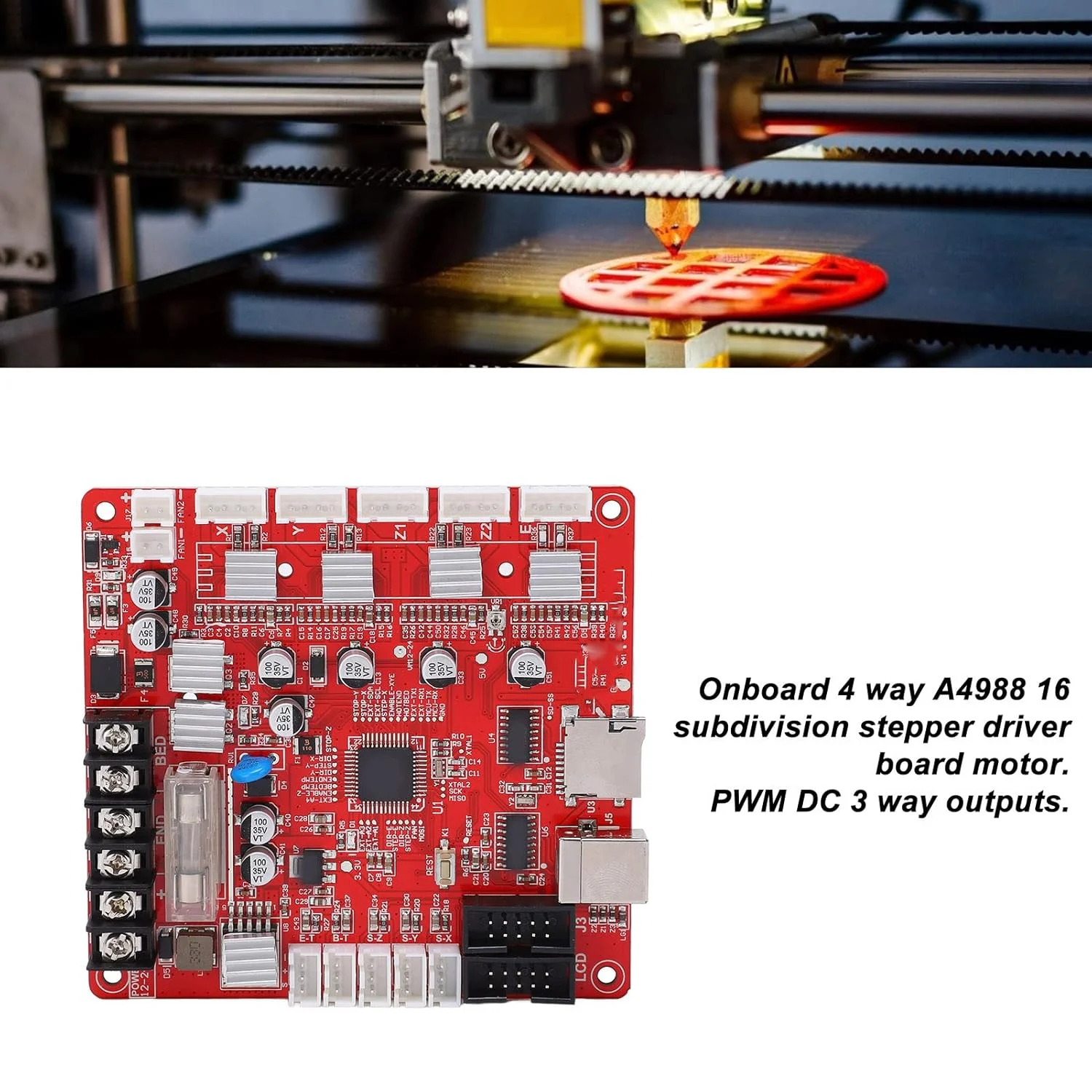 برد اصلی پرینتر سه بعدی، خروجی های PWM DC، برد مدار جایگزین پرینتر سه بعدی، برد کنترل اصلی سنگین برای موتورها و استپرها