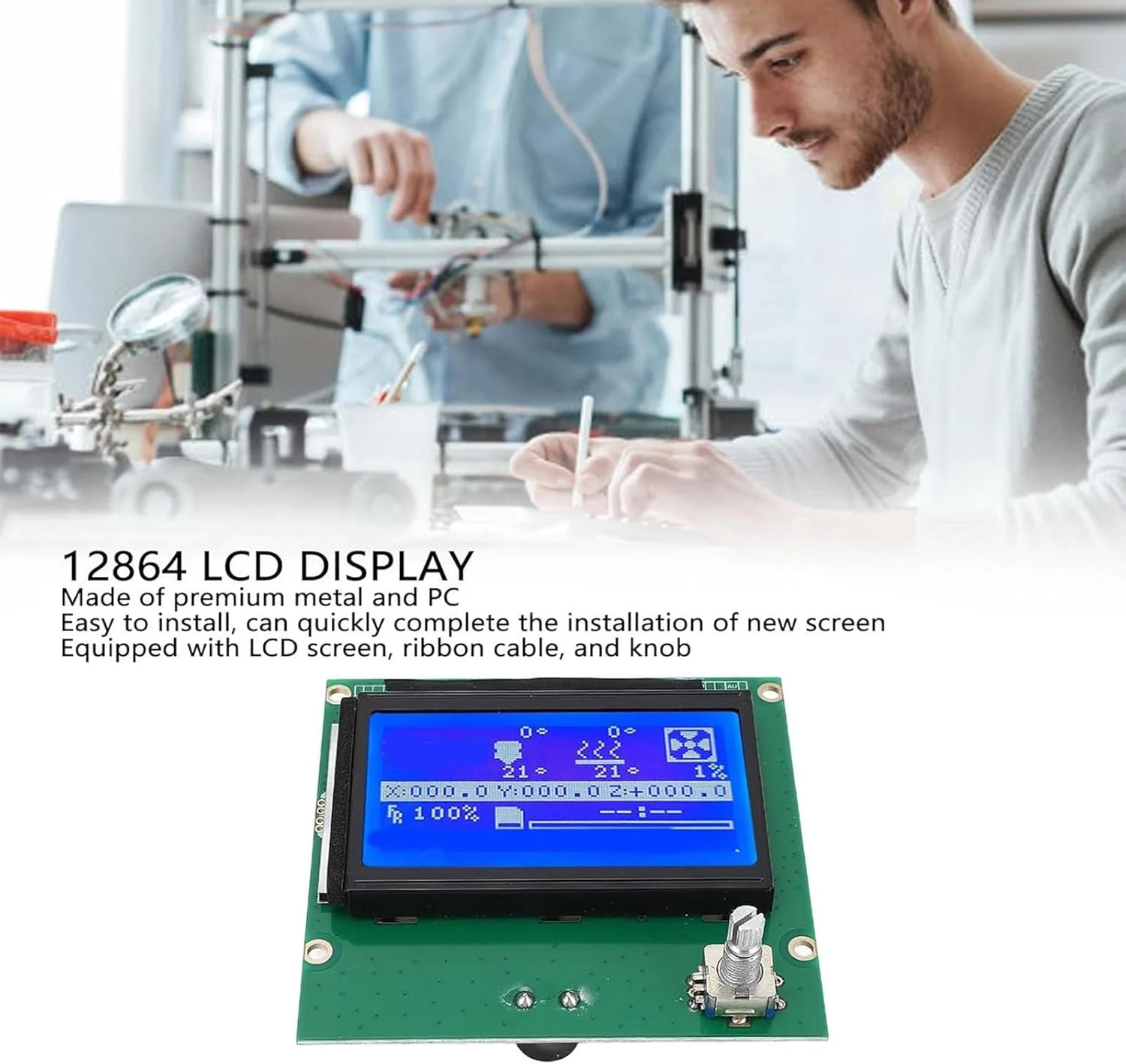 صفحه نمایش ال سی دی 12864 آبی رنگ با کابل روبانی برای نصب آسان