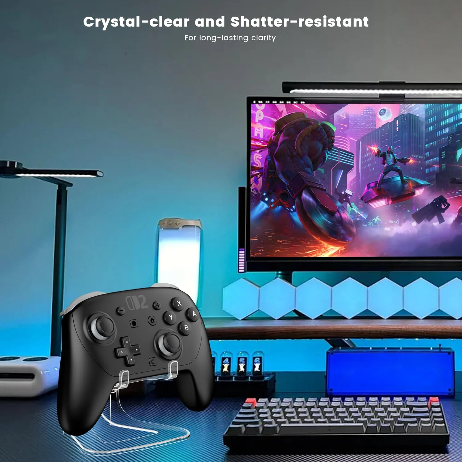 یک عدد دسته بازی کامپیوتر به همراه 2 عدد نگهدارنده