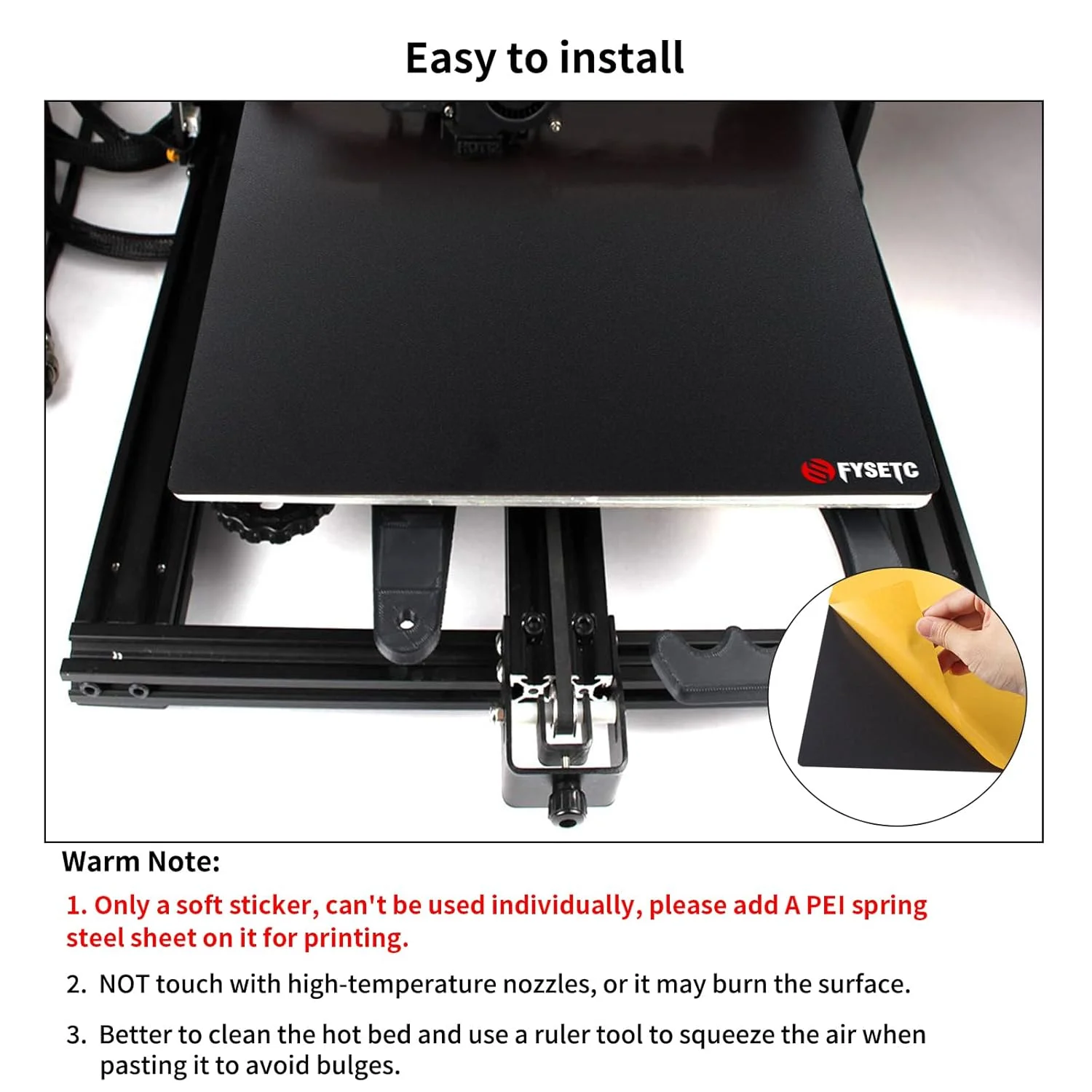ورق زیرین پلتفرم های سه بعدی FYSETC، ابعاد 310x310 میلی متر / 12.2 اینچ با چسبندگی پشتی قوی فقط برای صفحه ساخت فولادی فنری روی بستر حرارتی پرینتر سه بعدی