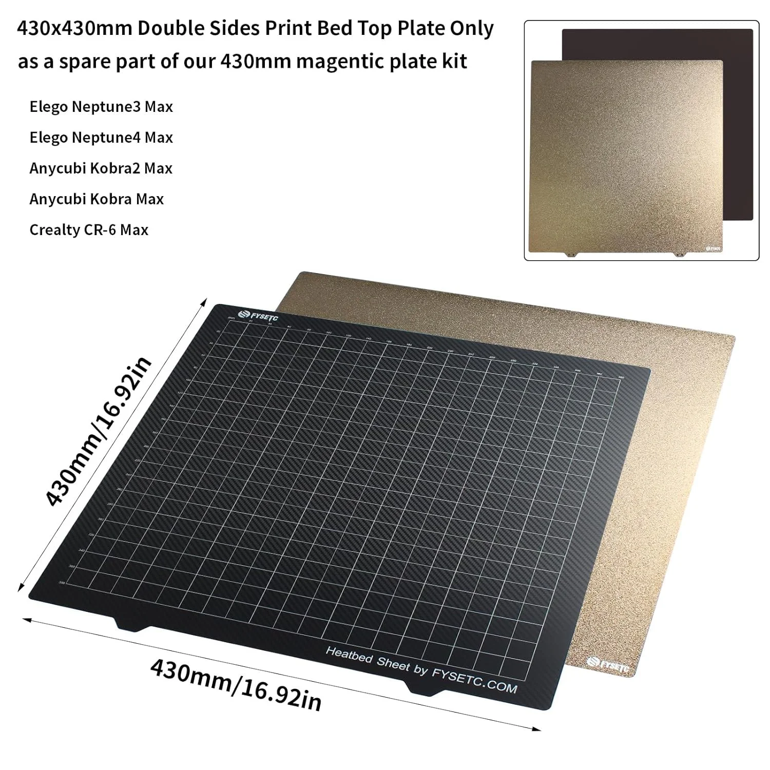 صفحه ساخت پرینتر سه بعدی FYSETC Neptune4 Max 430x430 - فقط صفحه چاپ PET PEI: ورق سطح چاپ فولادی فنری دو طرفه با بافت صاف مناسب Neptune3 Max Anycubi Kobra2 Max CR-6 SE