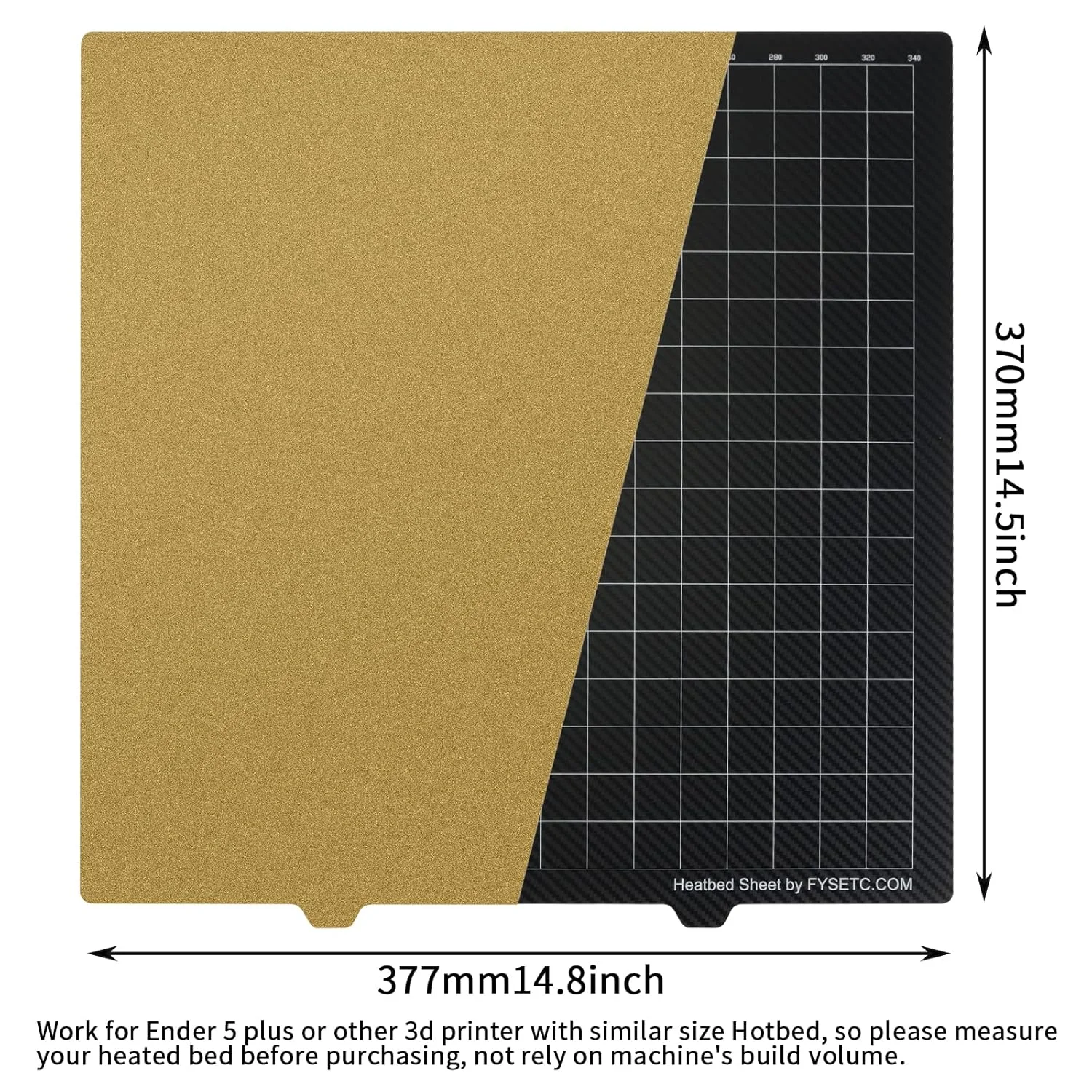صفحه ساخت FYSETC Ender 5 Plus PET صاف - صفحه PEI بافت دار دو طرفه پلتفرم فولادی فنری انعطاف پذیر با پایه مغناطیسی 377x370 میلی متر / 14.84x14.56 اینچ قطعه پوشش بستر گرم چاپ سه بعدی