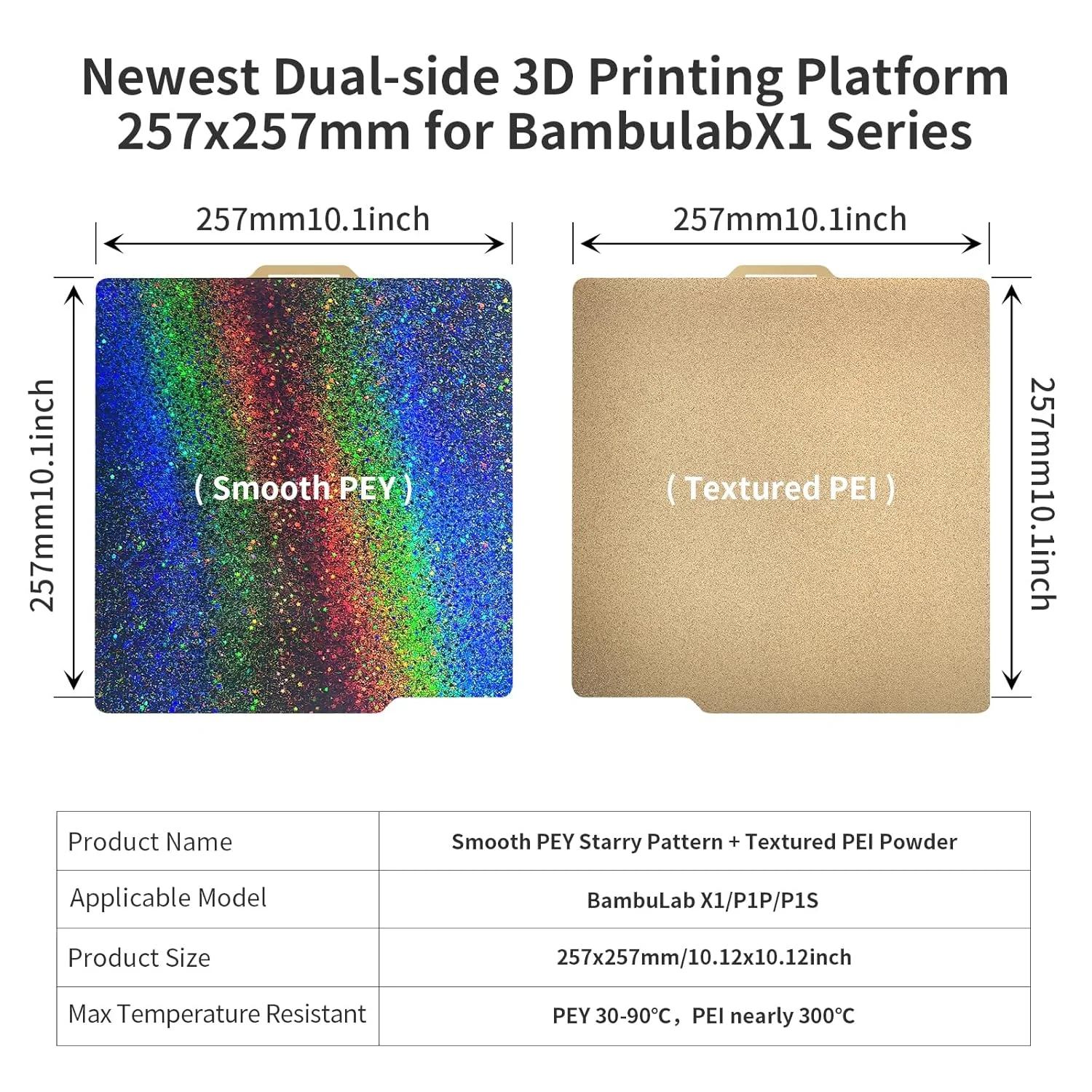 لوازم جانبی پرینتر سه بعدی FYSETC برای X1E X1C P1S P2S P1P A1 صفحه ساخت PEI بافت دار 257 256 میلی متر: انعطاف پذیر برای چاپ فیلامنت PLA PETG ABS TPU کربن