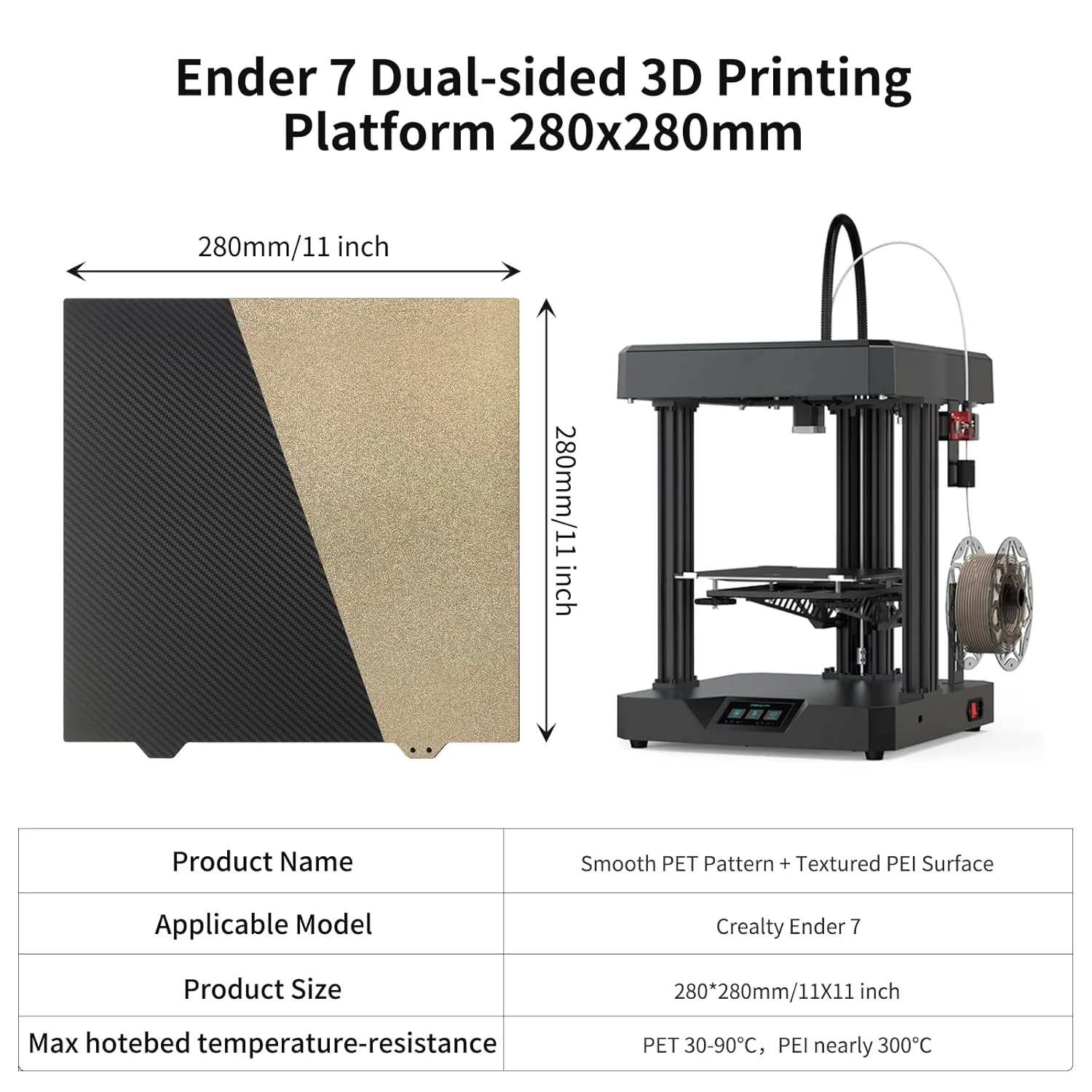 به‌روزرسانی صفحه ساخت پرینتر سه بعدی FYSETC Ender-7 - ورق فولادی فنری PET PEI 280x280 میلی‌متر - صفحه چاپ با بافت صاف QID1 X-Plus 3: پوشش دو طرفه بستر گرم با پایه مغناطیسی برای قطعات پرینتر سه بعدی فیلامنت PLA PETG