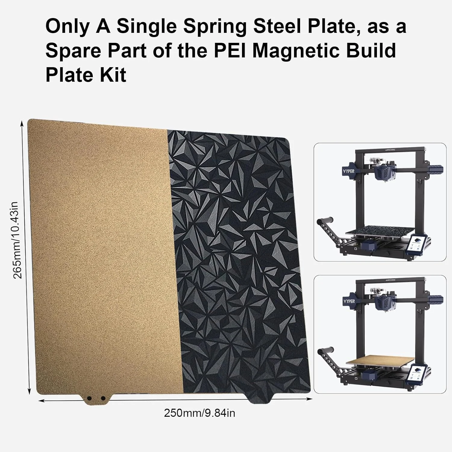 صفحه ساخت پرینتر سه بعدی FYSETC Anycubi-Vyper: PEO صاف - PEI بافت دار دو طرفه جایگزین بستر چاپ بدون برچسب مغناطیسی ورق فولادی فنری انعطاف پذیر 265x250 میلی متر / 10.43x9.84 اینچ پوشش هاتبد
