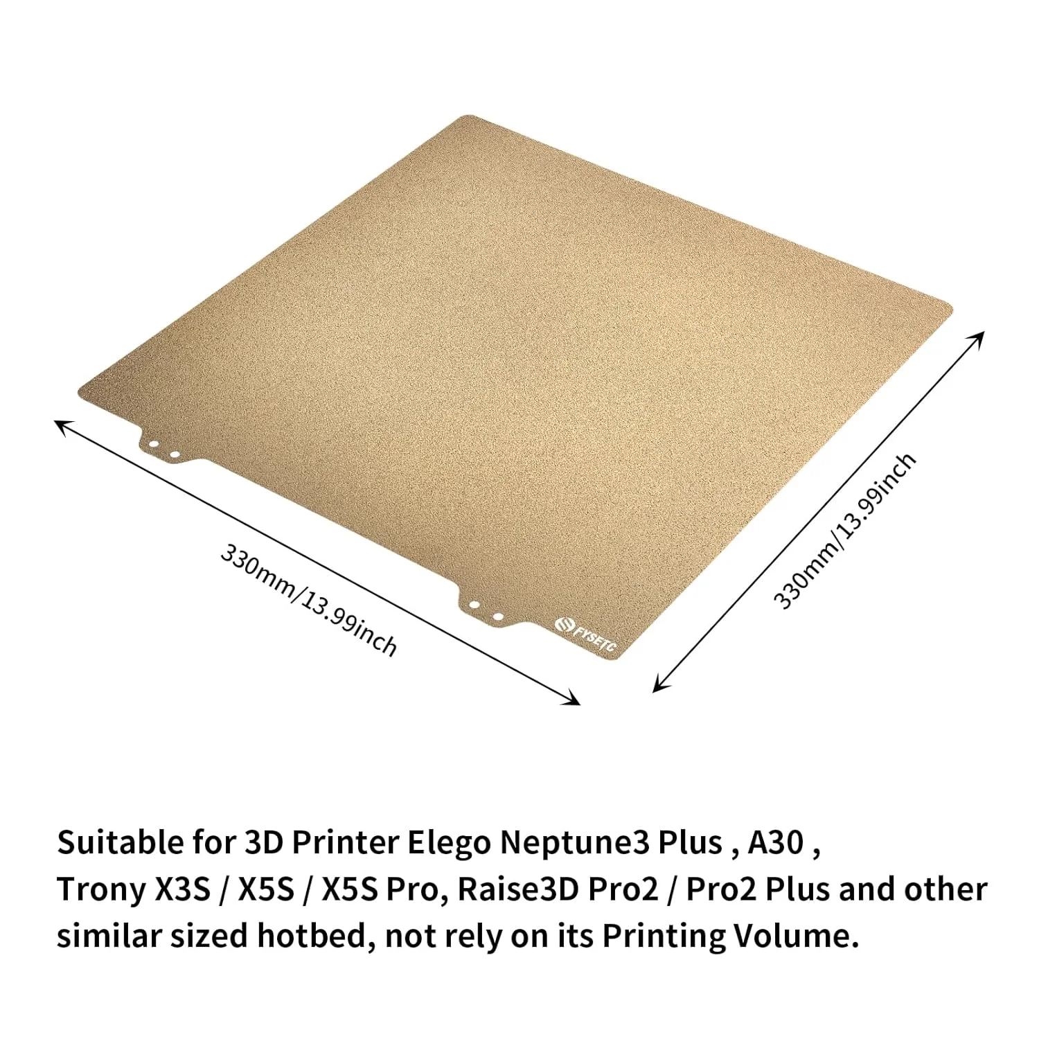 صفحه ساخت بافت‌دار دو طرفه PEI ابعاد 330x330 میلی‌متر - قطعه FYSETC Neptune3 Plus - ورق فولادی فنری انعطاف‌پذیر: پوشش بستر گرم شونده Neptune4 Plus مناسب QiD X-Max Core-XY Trox X5SA Pro Geetech A30 Pro