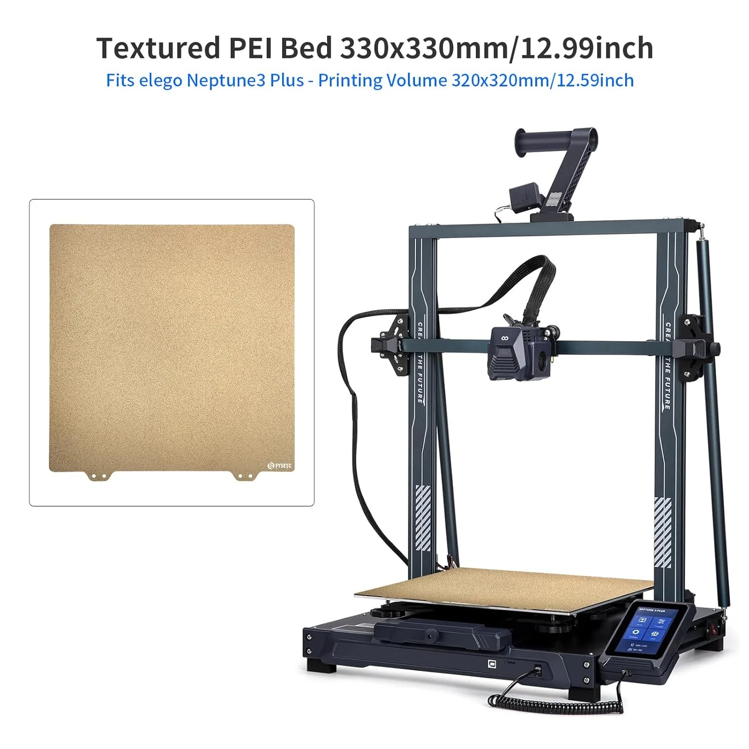 صفحه ساخت بافت‌دار دو طرفه PEI ابعاد 330x330 میلی‌متر - قطعه FYSETC Neptune3 Plus - ورق فولادی فنری انعطاف‌پذیر: پوشش بستر گرم شونده Neptune4 Plus مناسب QiD X-Max Core-XY Trox X5SA Pro Geetech A30 Pro