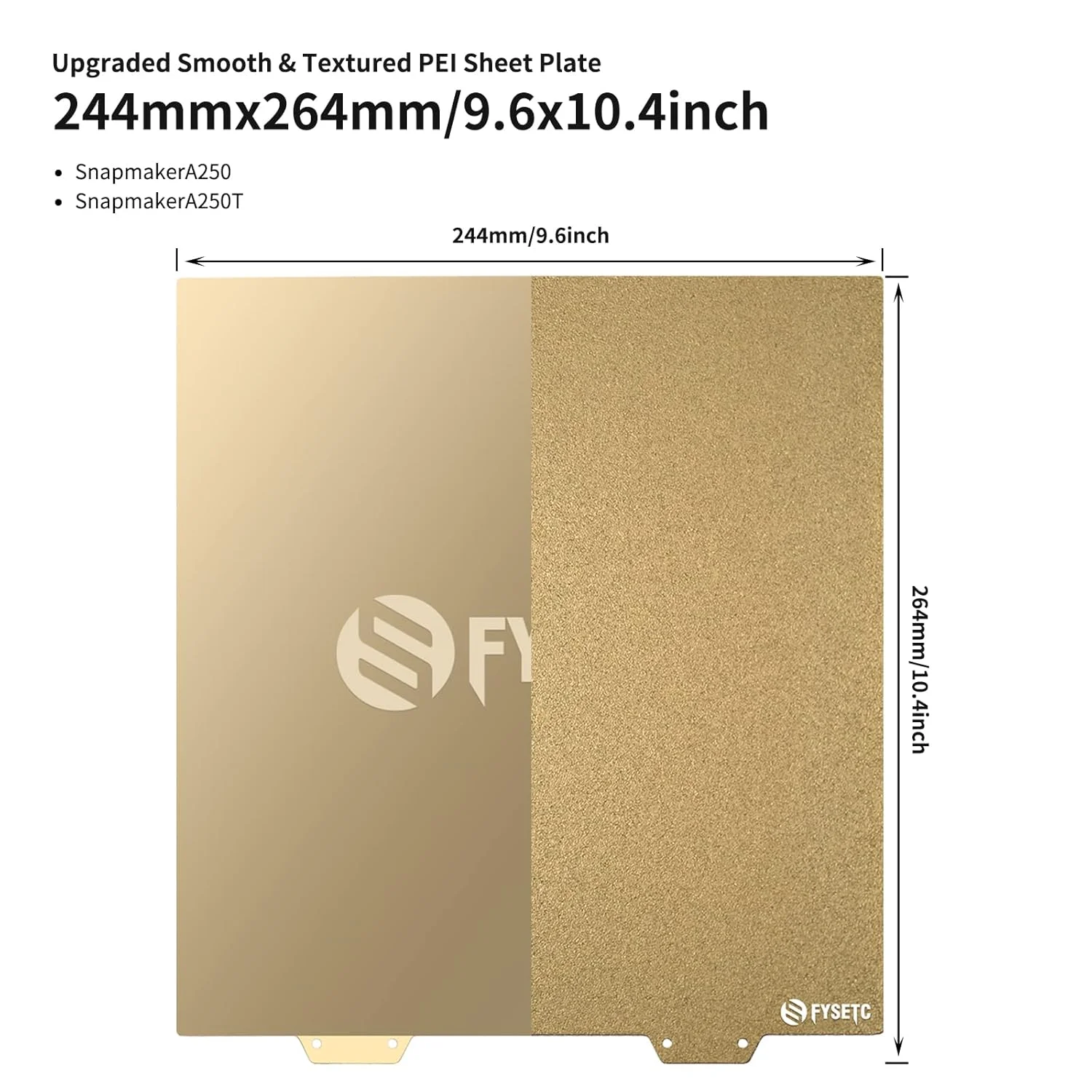 لوازم جانبی پرینتر سه بعدی FYSETC Snapmaker A250T A250: صفحه ساخت PEI صاف - صفحه ساخت بافت دار سطح بستر گرم شونده با چسب برچسبی 244x264mm/9.6x10.4 اینچ