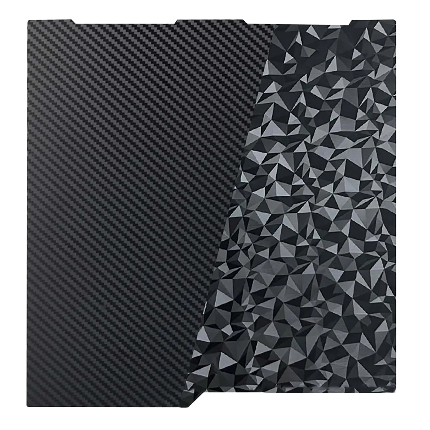 صفحه ساخت پرینتر سه بعدی کبرا 3، دو طرفه، PET براق با طرح فیبر کربن و PEO صاف، صفحه تخت چاپ گرم شونده فنری قابل جابجایی و انعطاف پذیر، 256x268 میلی متر