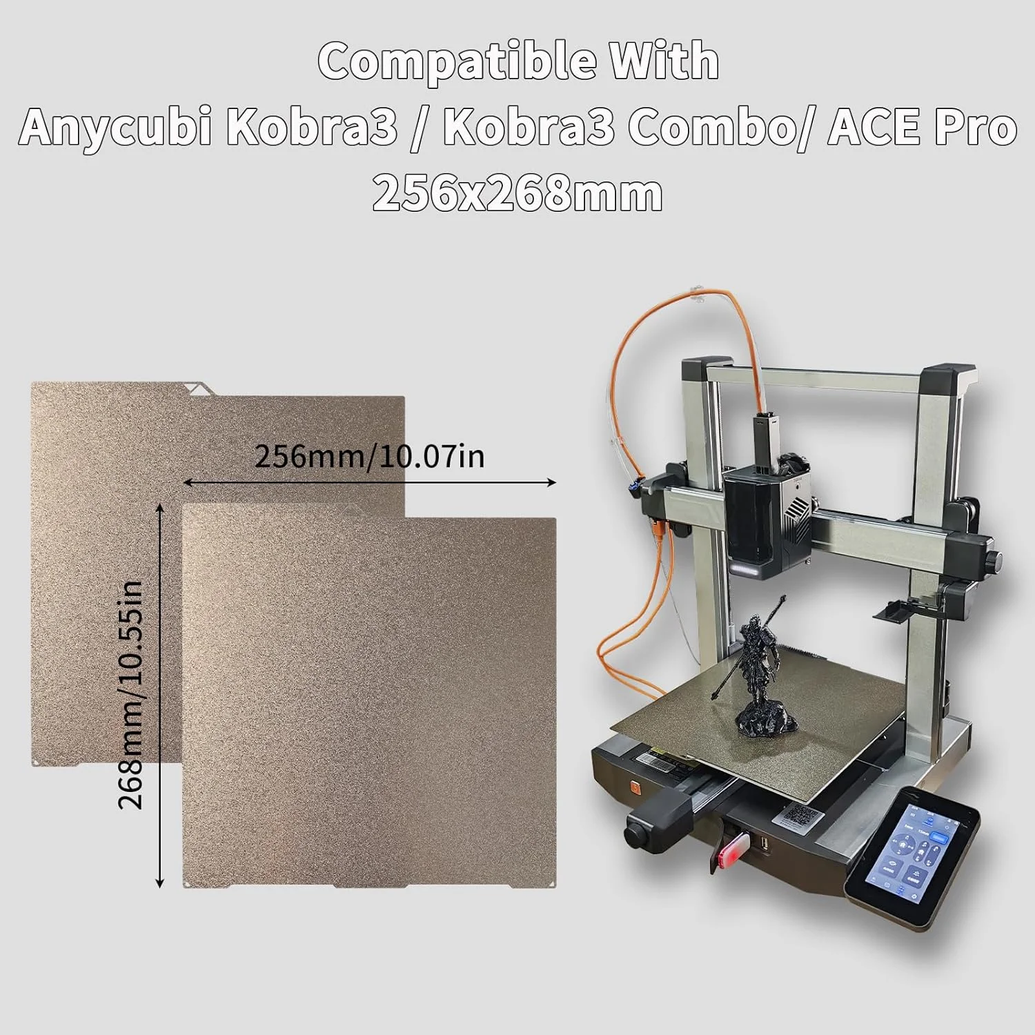 صفحه ساخت 256x268 میلی‌متری FYSETC برای Anycubi Kobra3 - سطح PEI با بافت دو طرفه: ورق فولادی فنری انعطاف پذیر، پلتفرم بستر گرم شونده برای چاپگر سه بعدی Kobra3 Combo، مناسب برای فیلامنت PLA ABS PETG