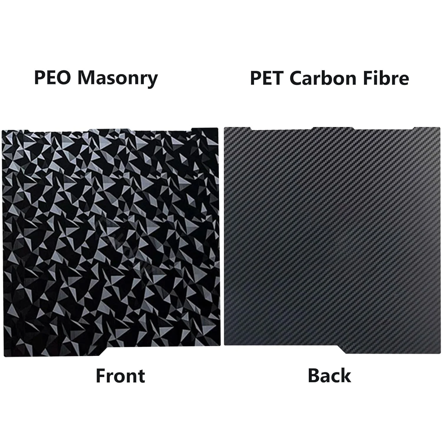 صفحه ساخت پرینتر سه بعدی کبرا 3، دو طرفه، PET براق با طرح فیبر کربن و PEO صاف، صفحه تخت چاپ گرم شونده فنری قابل جابجایی و انعطاف پذیر، 256x268 میلی متر