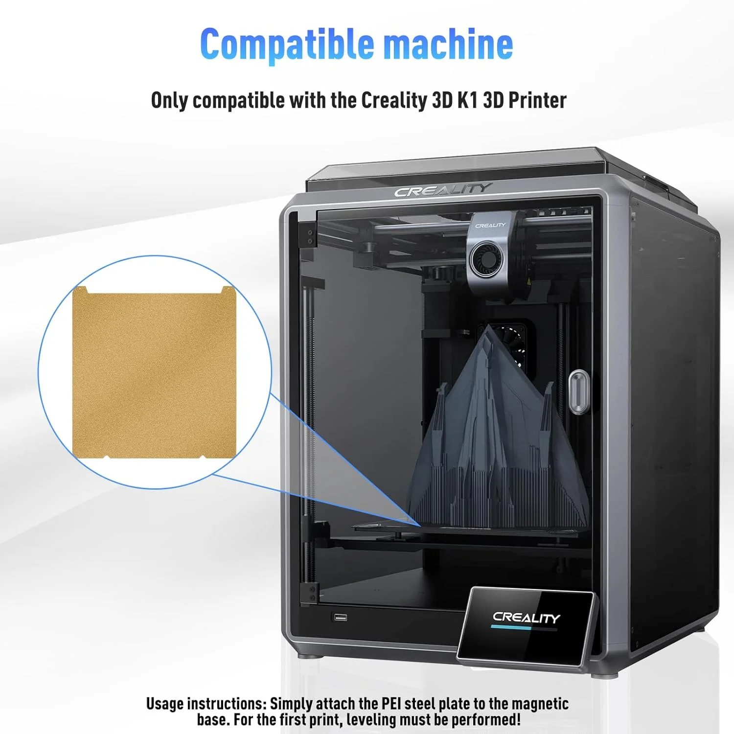 کیت صفحه ساخت PEI مدل K1 Max، طلایی دو طرفه 315x310 میلی‌متر، سطح ساخت ورق PEI با بافت قابل جابجایی برای پرینتر سه بعدی K1 Max