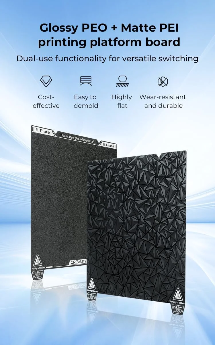 صفحه چاپ دو طرفه ارتقا یافته Creality K1 Max، ابعاد 315*310 میلی‌متر (PEO براق + PEI مات)، بدون برچسب مغناطیسی نرم، مناسب برای پرینتر سه بعدی CR-10 Smart/Pro/Ender-3 Max/Max Neo/10S PRO/PRO V2/V3/CR-X/Pro