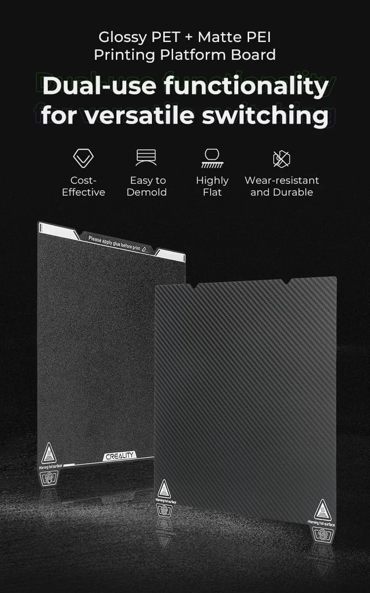 صفحه چاپ دو طرفه ارتقا یافته کرالیتی 235*235 میلی متر (PET براق + PEI پوشش داده شده)، صفحه فولادی انعطاف پذیر مغناطیسی، صفحه چاپگر سه بعدی برای K1/Ender-3 S1/5 S1/3 S1Pro/3/3 Pro/3S/3V2/Ender-5/5S/5Pro