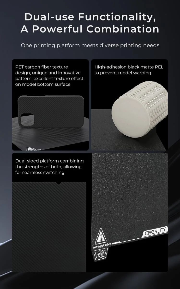 صفحه چاپ دو طرفه ارتقا یافته کرالیتی 235*235 میلی متر (PET براق + PEI پوشش داده شده)، صفحه فولادی انعطاف پذیر مغناطیسی، صفحه چاپگر سه بعدی برای K1/Ender-3 S1/5 S1/3 S1Pro/3/3 Pro/3S/3V2/Ender-5/5S/5Pro