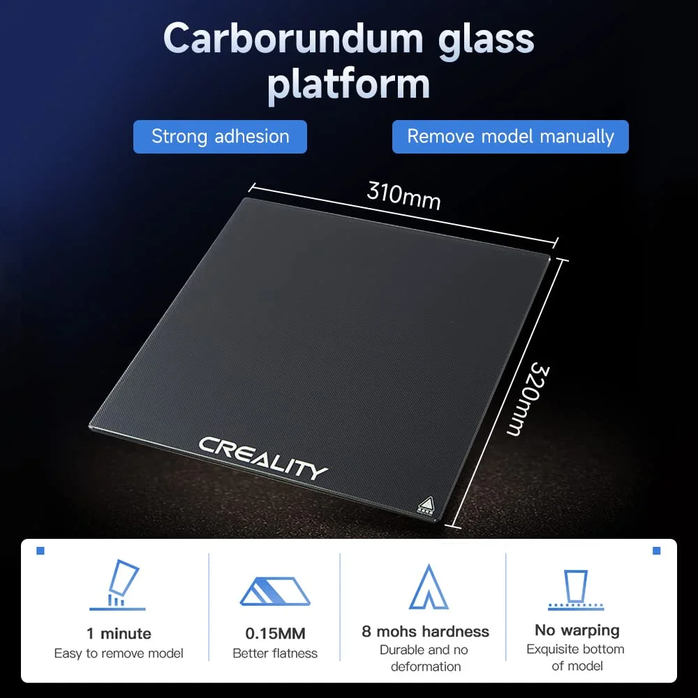 صفحه شیشه ای پرینتر سه بعدی Creality Official Ender 3 Max Neo، پلتفرم ساخت شیشه حرارت دیده 320x310 میلی متر مناسب برای Ender-3 Max، CR-10 V2، CR-10 V3، CR-X، CR-X Pro، چسبندگی خوب و جدا سازی آسان
