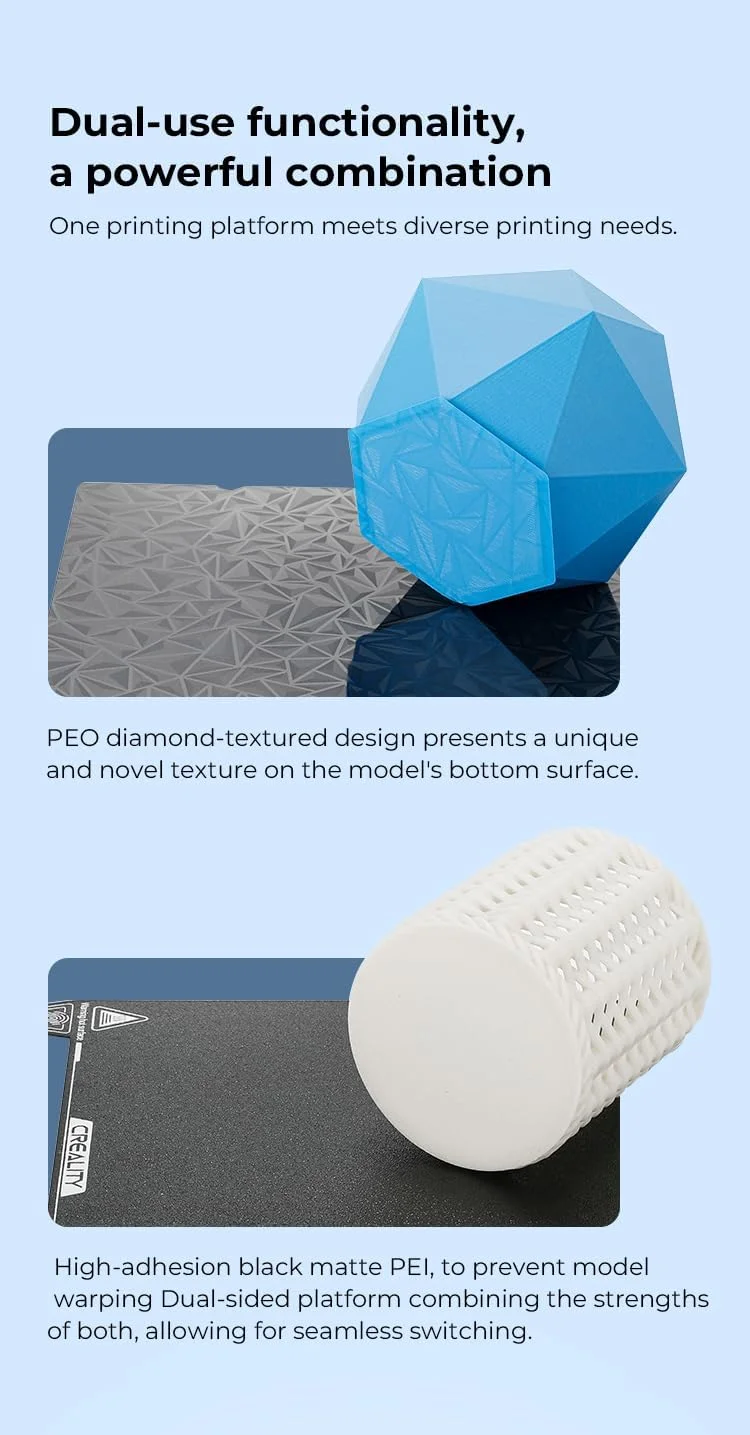 صفحه چاپ دو طرفه ارتقا یافته کرالیتی 235*235 میلی متر (PEO براق + PEI پوشش داده شده)، صفحه فولادی انعطاف پذیر مغناطیسی، صفحه چاپگر سه بعدی برای K1/Ender-3 S1/5 S1/3 S1Pro/3/3 Pro/3S/3V2/Ender-5/5S/5Pro