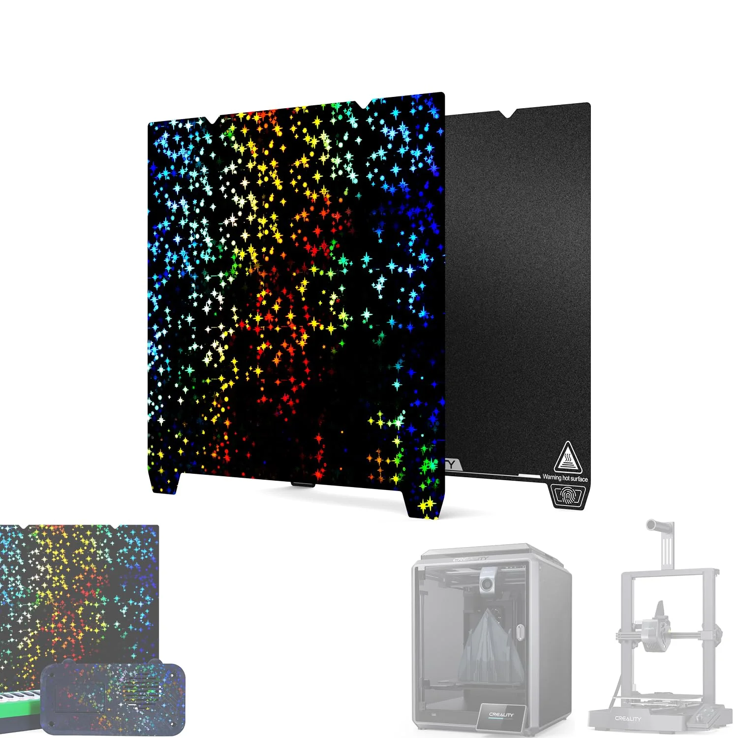 صفحه چاپ دو طرفه "ستاره" کرالیتی 235*235 میلی متر (PET براق + PEI پوشش داده شده)، بدون برچسب مغناطیسی نرم، صفحه پرینتر سه بعدی برای K1/Ender-3 V3/SE/KE/S1/3 S1Pro/3/3 Pro/3S/3V2/5/5S/5Pro