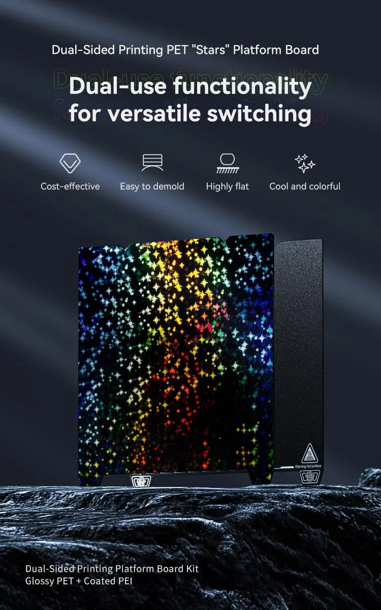 صفحه چاپ دو طرفه "ستاره" کرالیتی 235*235 میلی متر (PET براق + PEI پوشش داده شده)، بدون برچسب مغناطیسی نرم، صفحه پرینتر سه بعدی برای K1/Ender-3 V3/SE/KE/S1/3 S1Pro/3/3 Pro/3S/3V2/5/5S/5Pro